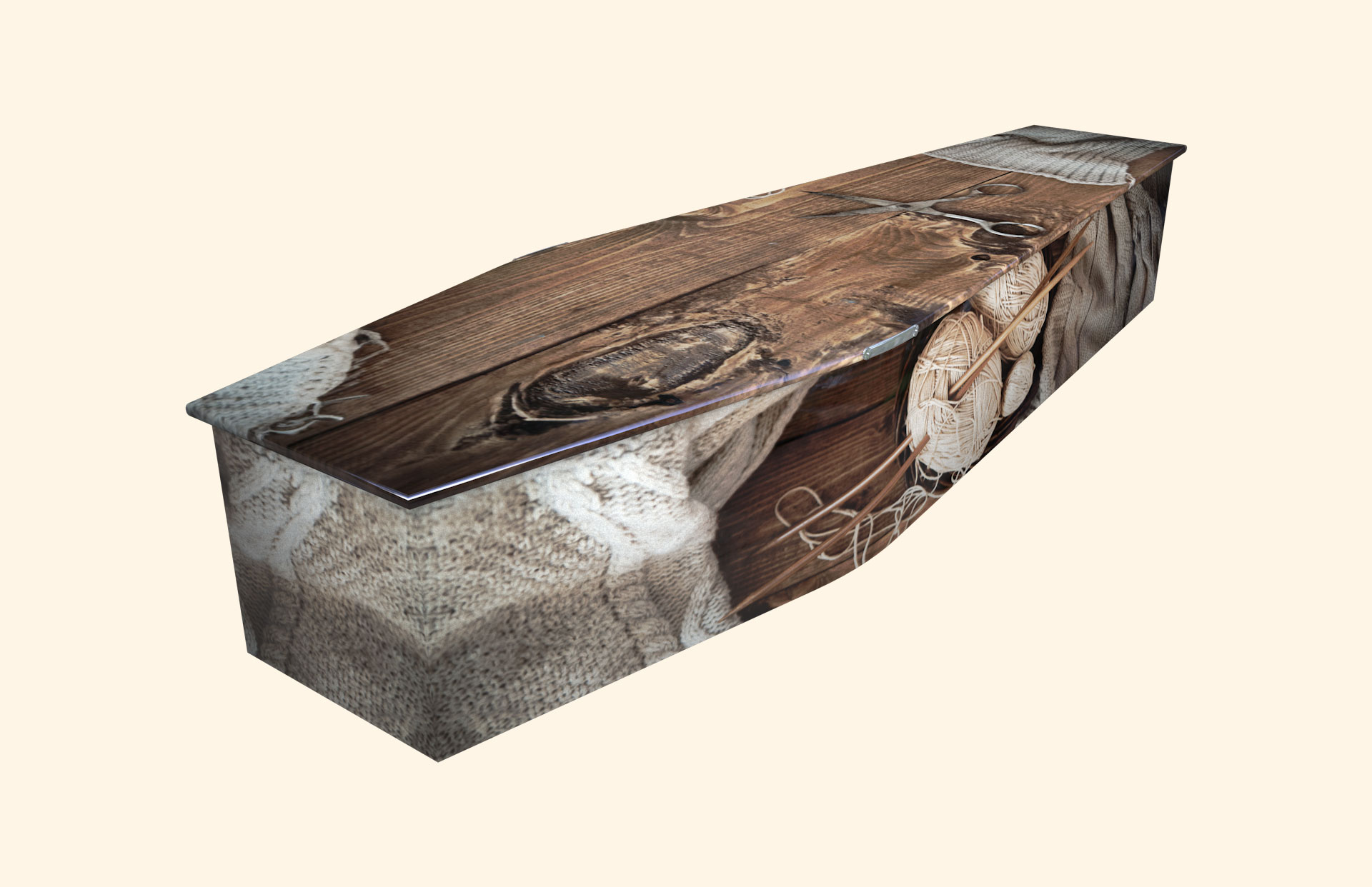 Love to Knit design on a traditional coffin