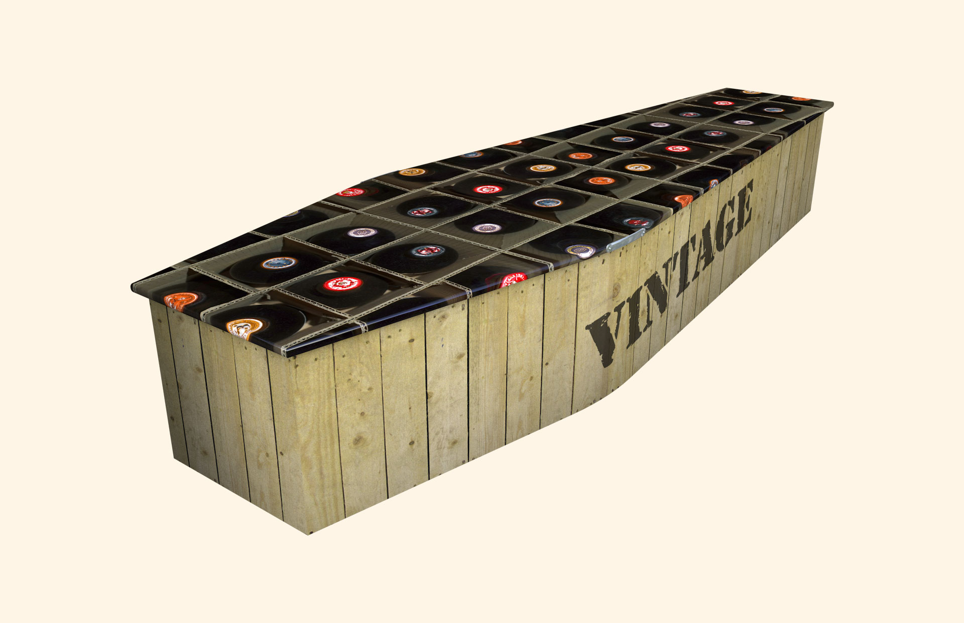 Fine Wines design on a traditional coffin