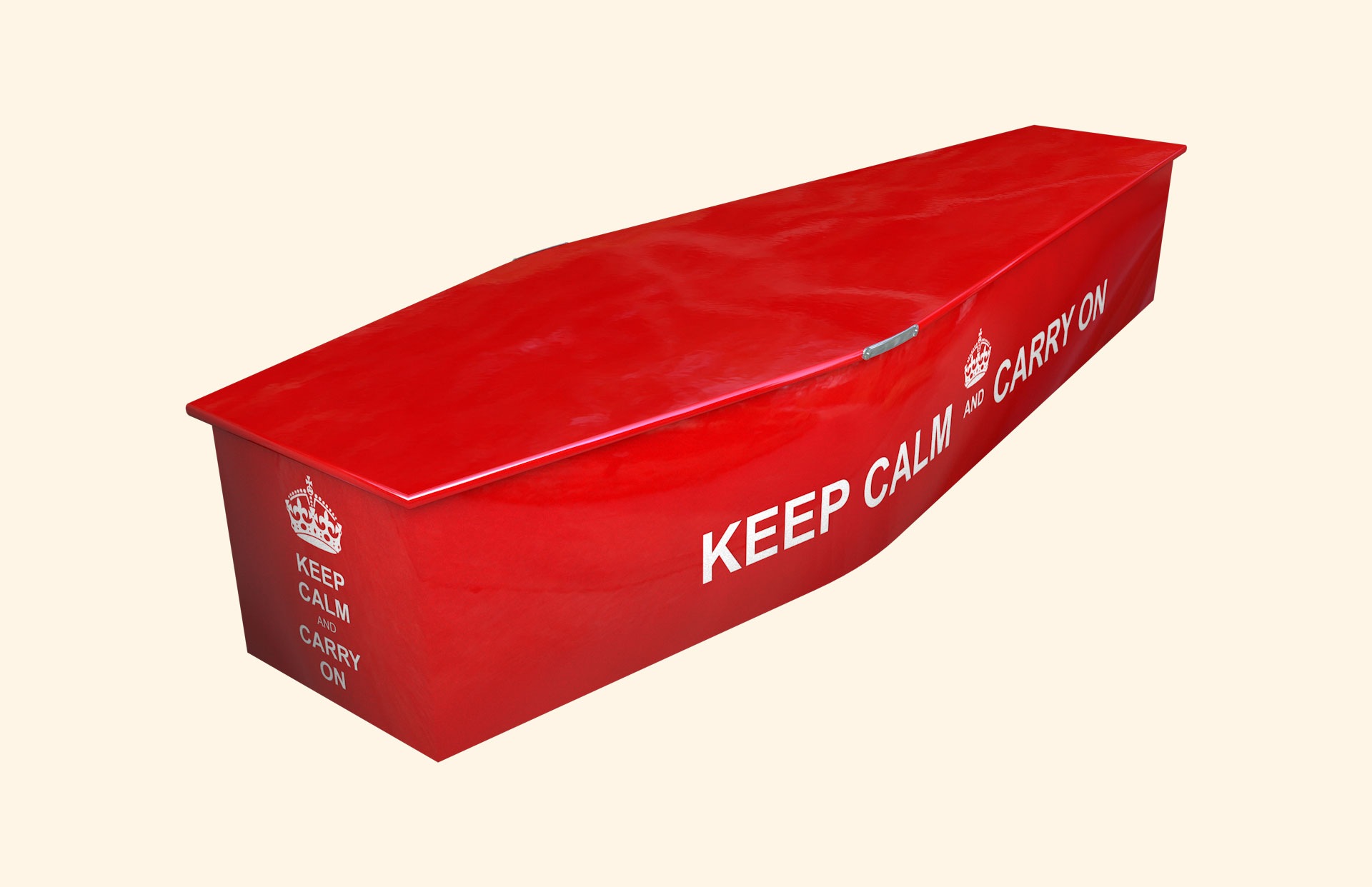 Keep Calm design on a traditional coffin