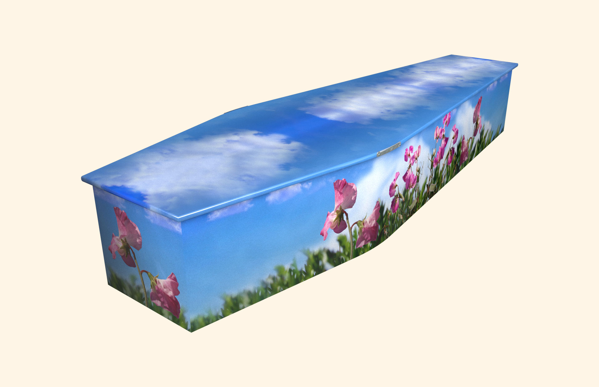 Sweet Peas design on a traditional coffin