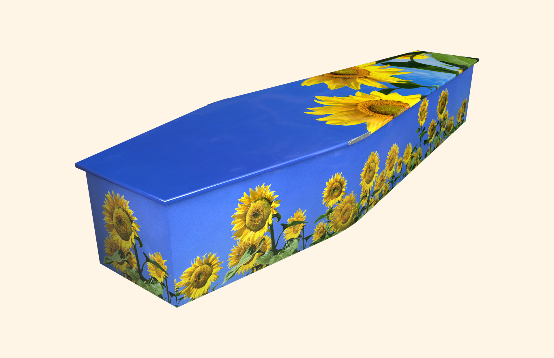 Sunflower Delight design on a traditional coffin