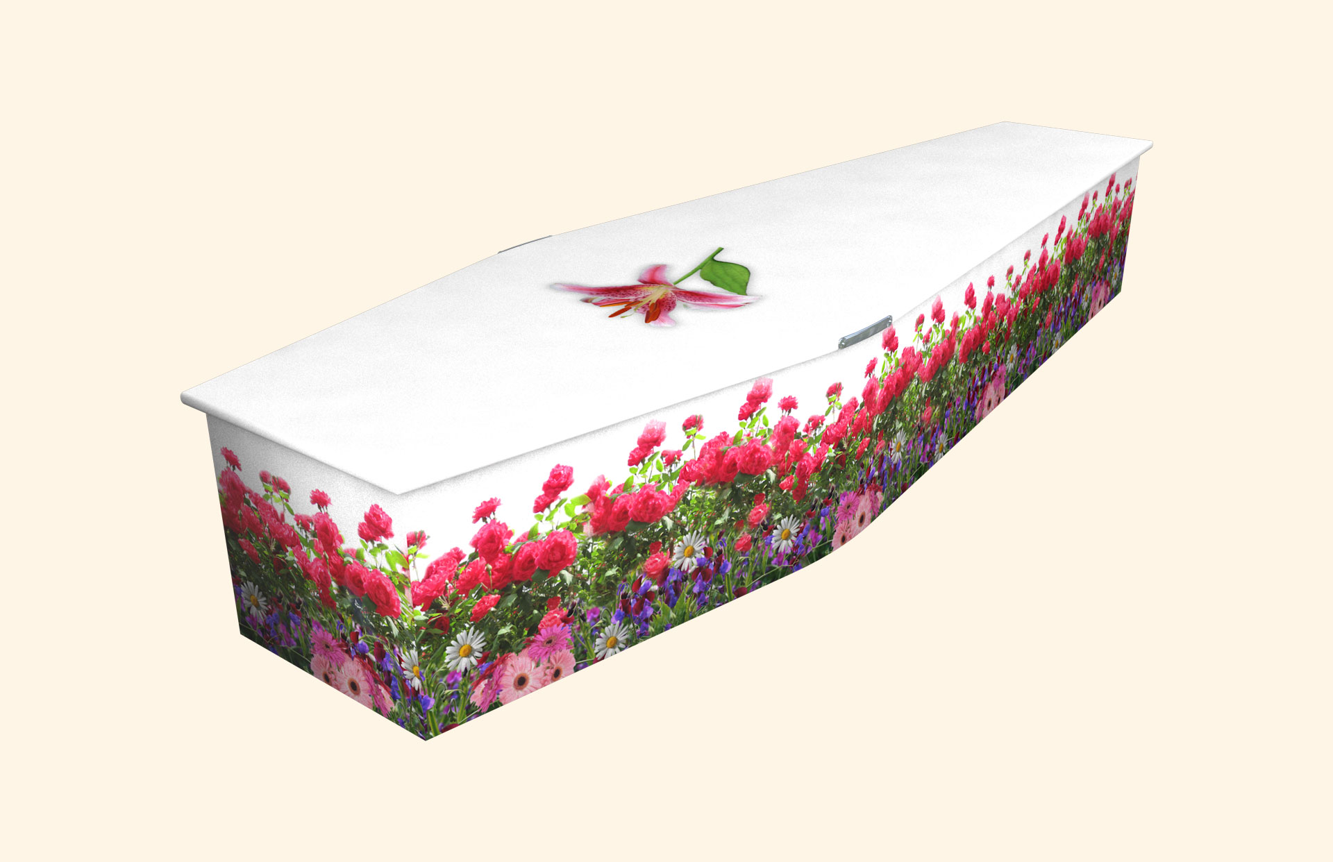 Red Bouquet design on a traditional coffin
