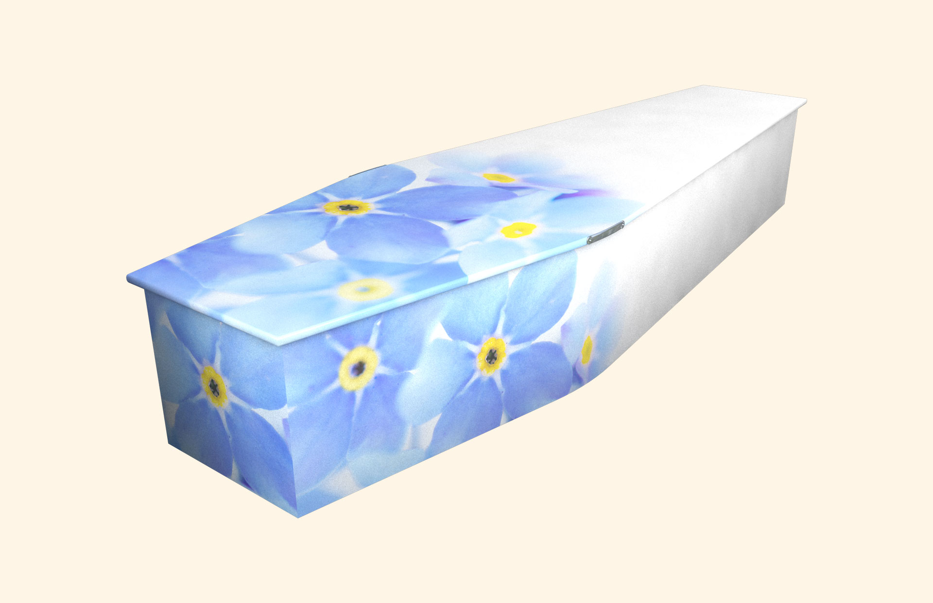 Blushing Forget Me Not design on a traditional coffin