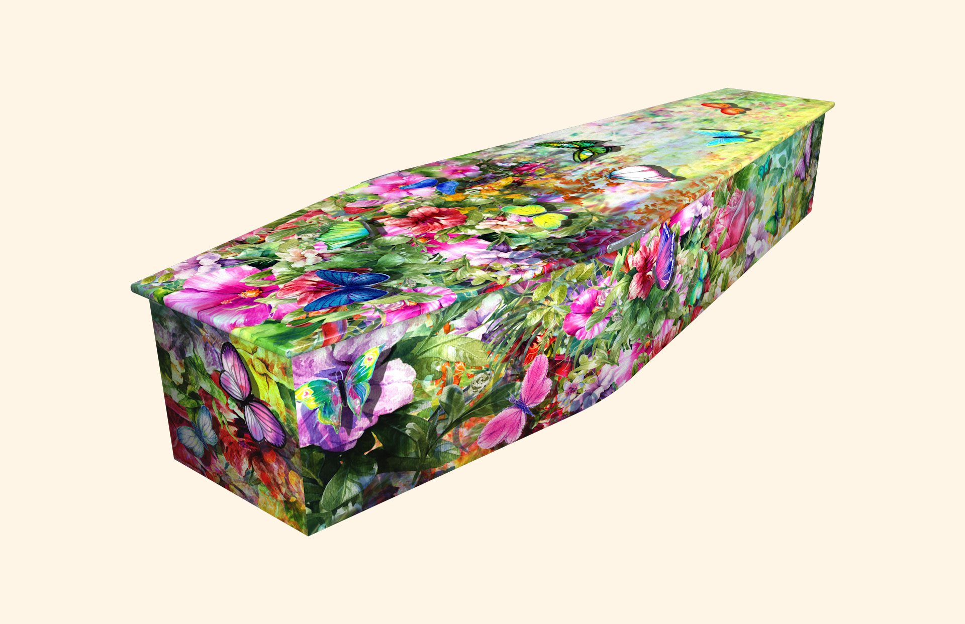 Butterfly Grove design on a traditional coffin
