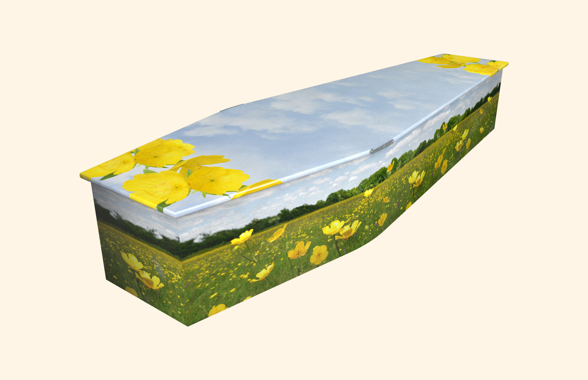 Field of Primroses and Buttercups design on a traditional coffin