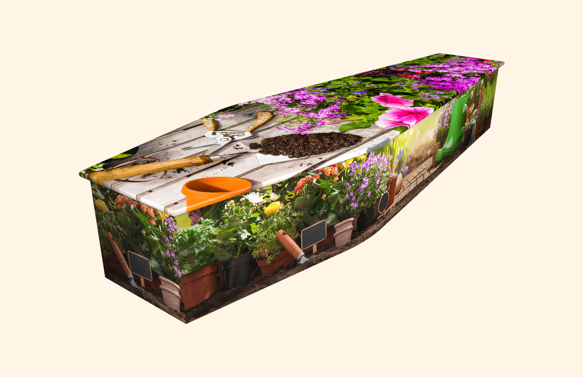 Pottering design on a traditional coffin