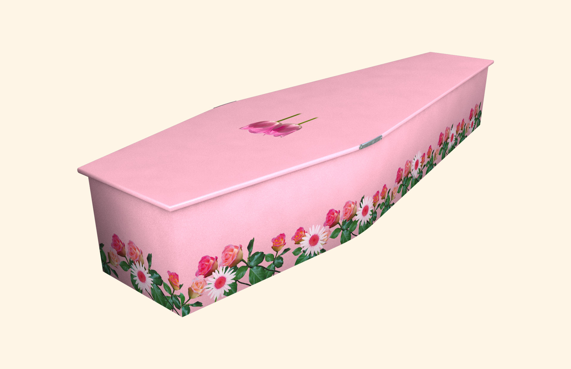 Flowers on Pink design on a traditional coffin