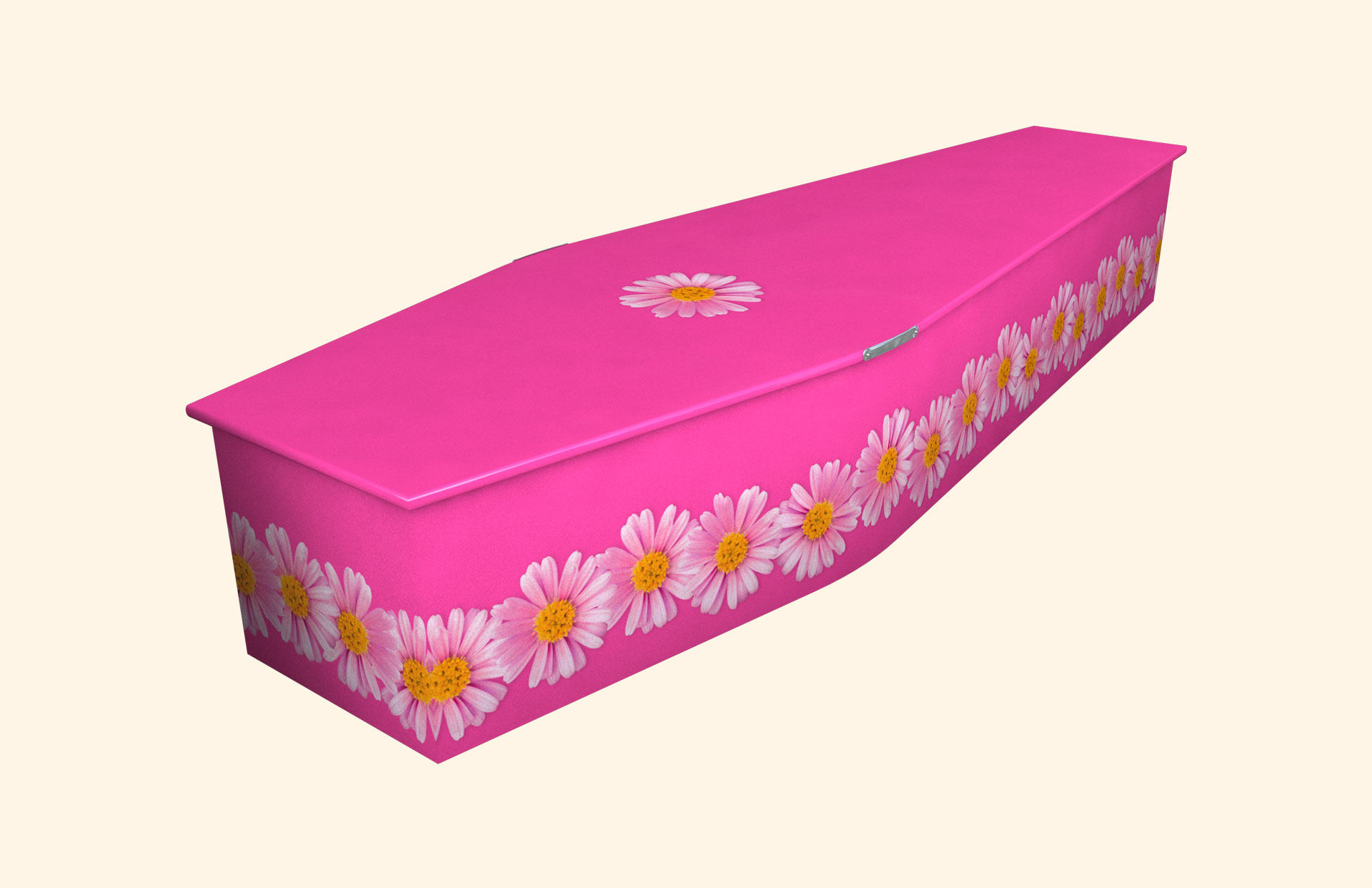 Daisies on Bright Pink design on a traditional coffin