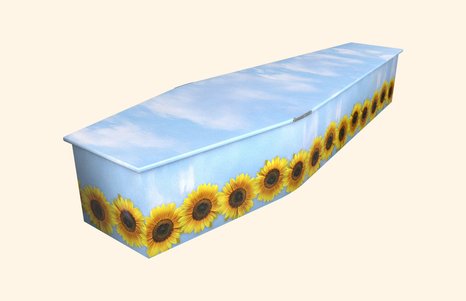 Sunflower Sky design on a traditional coffin