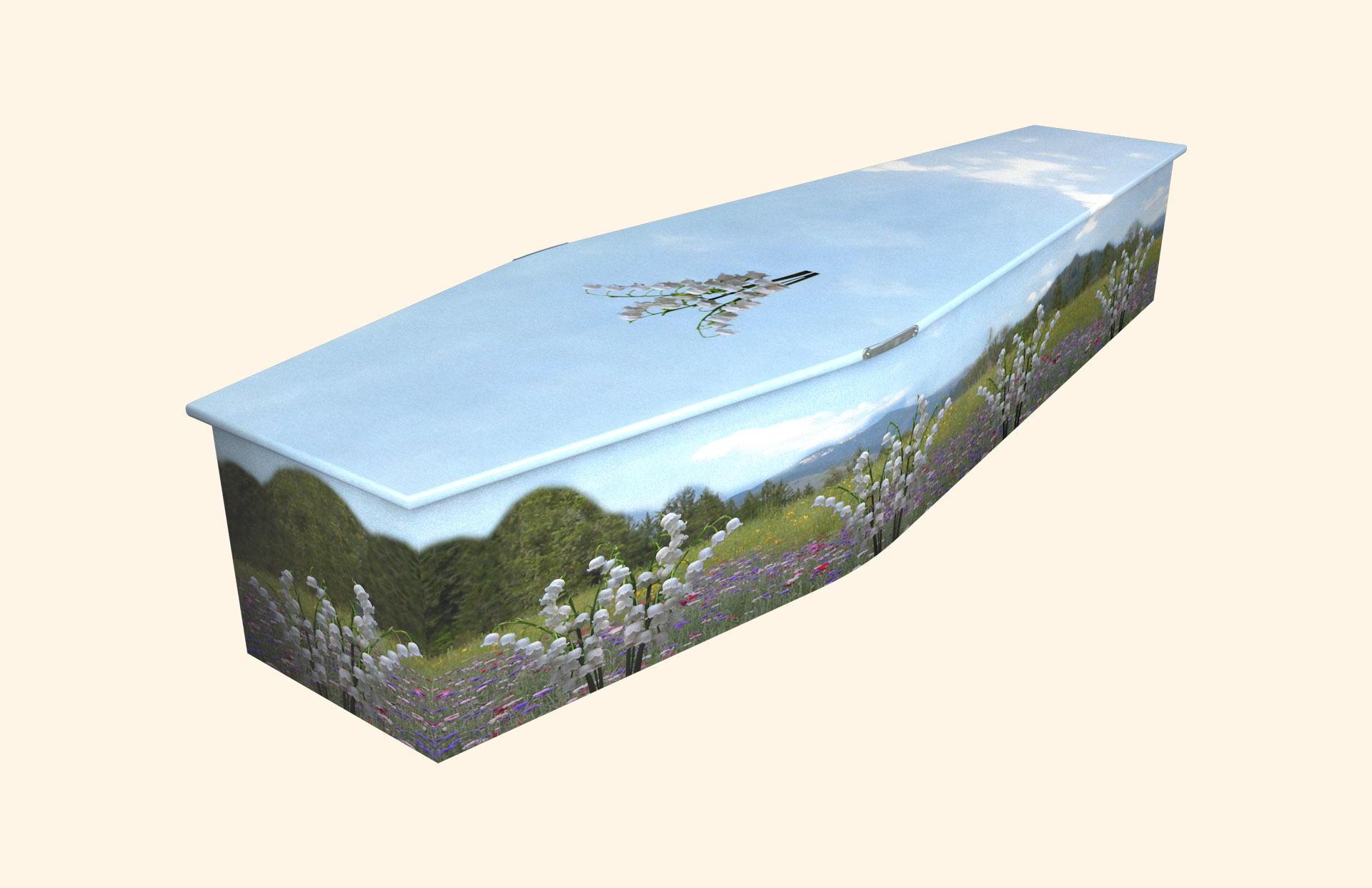Lily of the Valley design on a traditional coffin