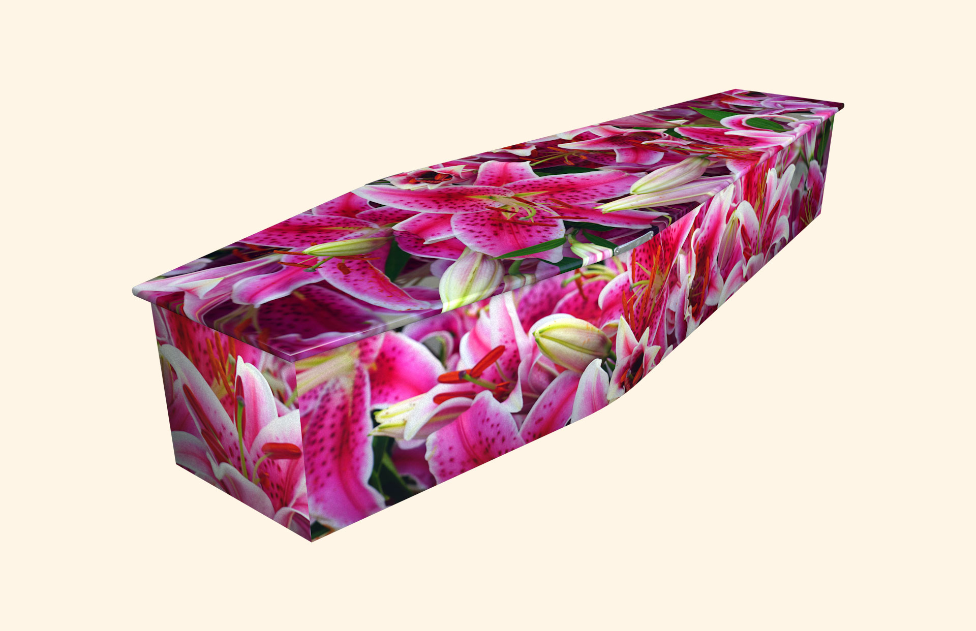 Pink Stargazer design on a traditional coffin