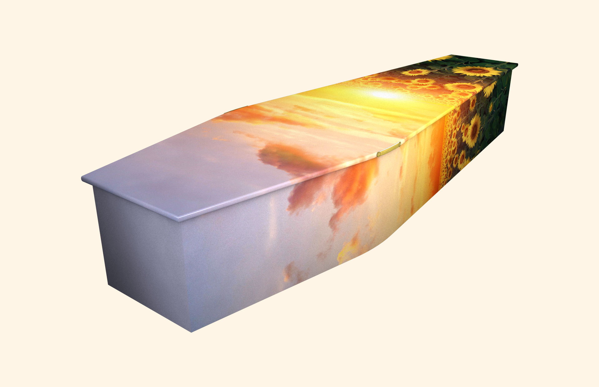 Sunflowers at Sunset design on a traditional coffin
