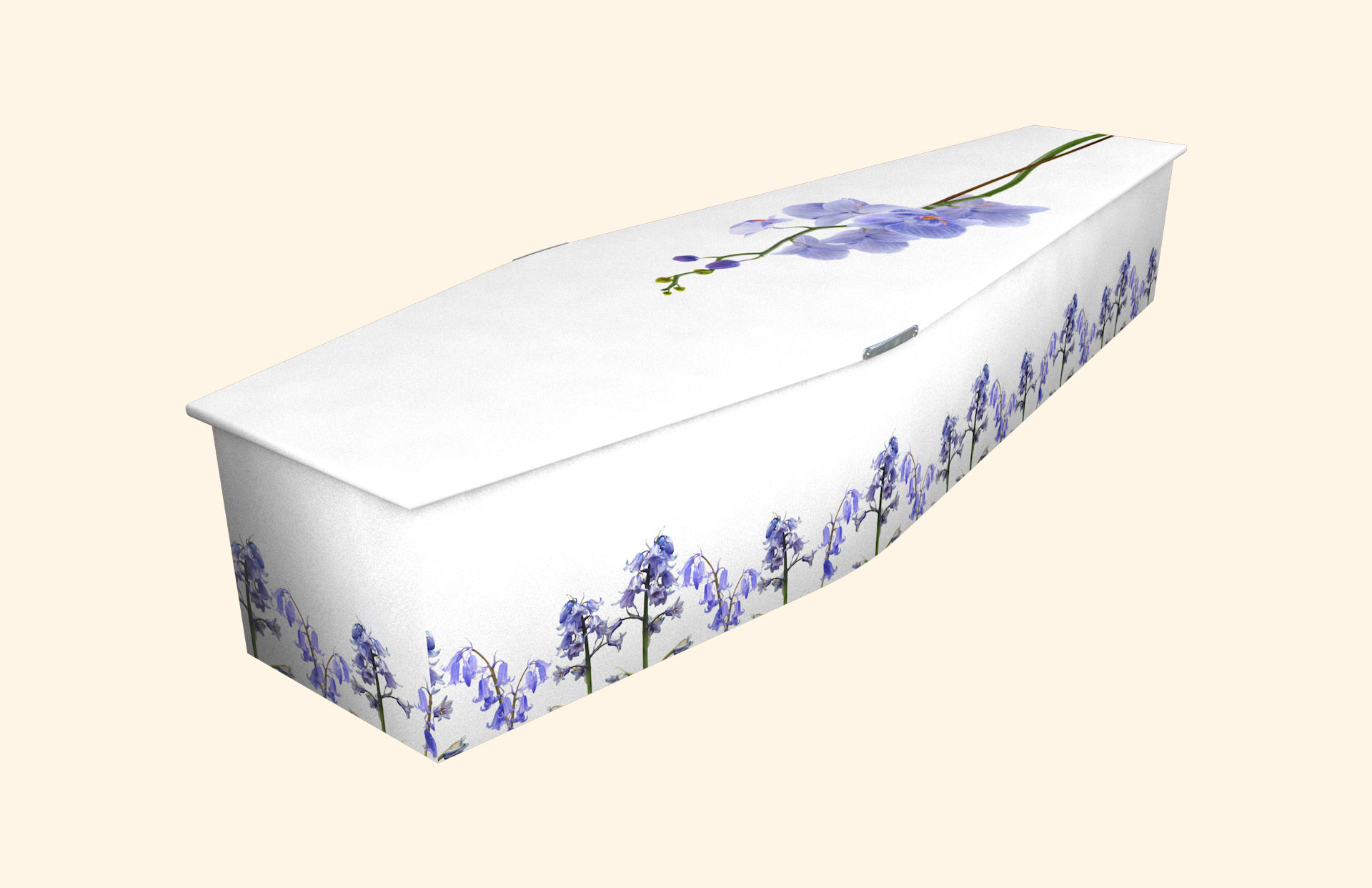 Bluebell and Orchid design on a traditional coffin