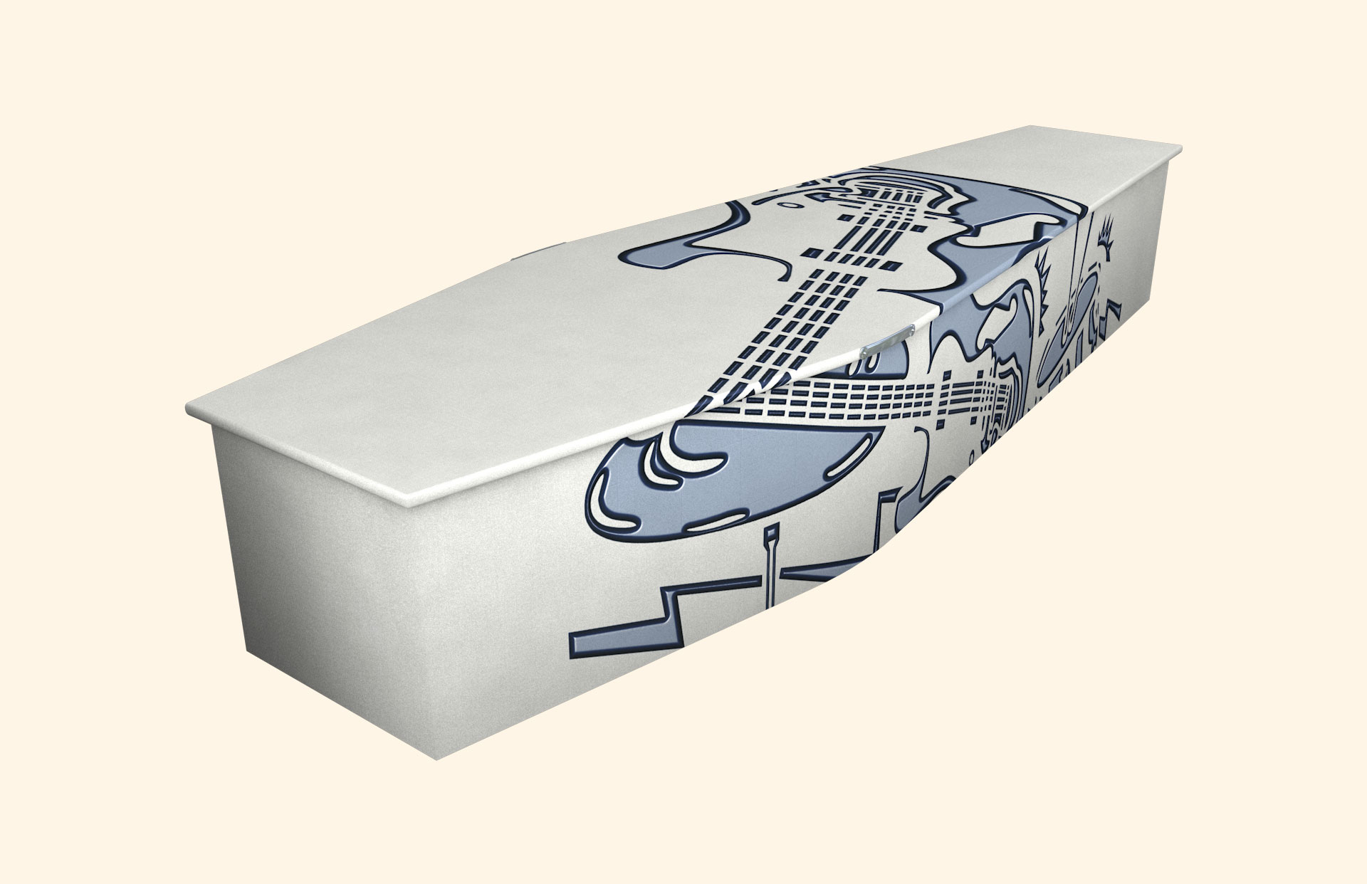 Rock N Roll design on a traditional coffin