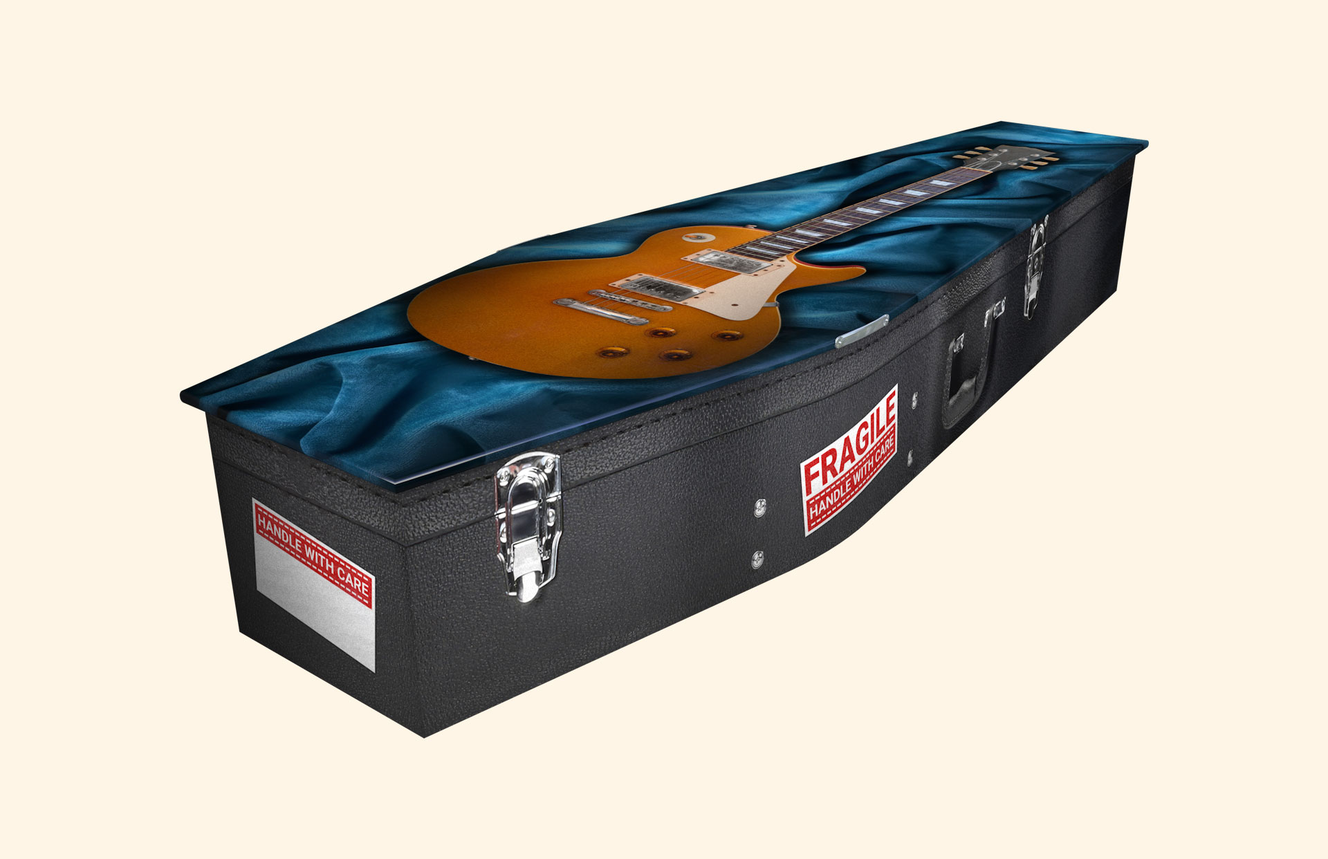 Lets Rock design on a traditional coffin