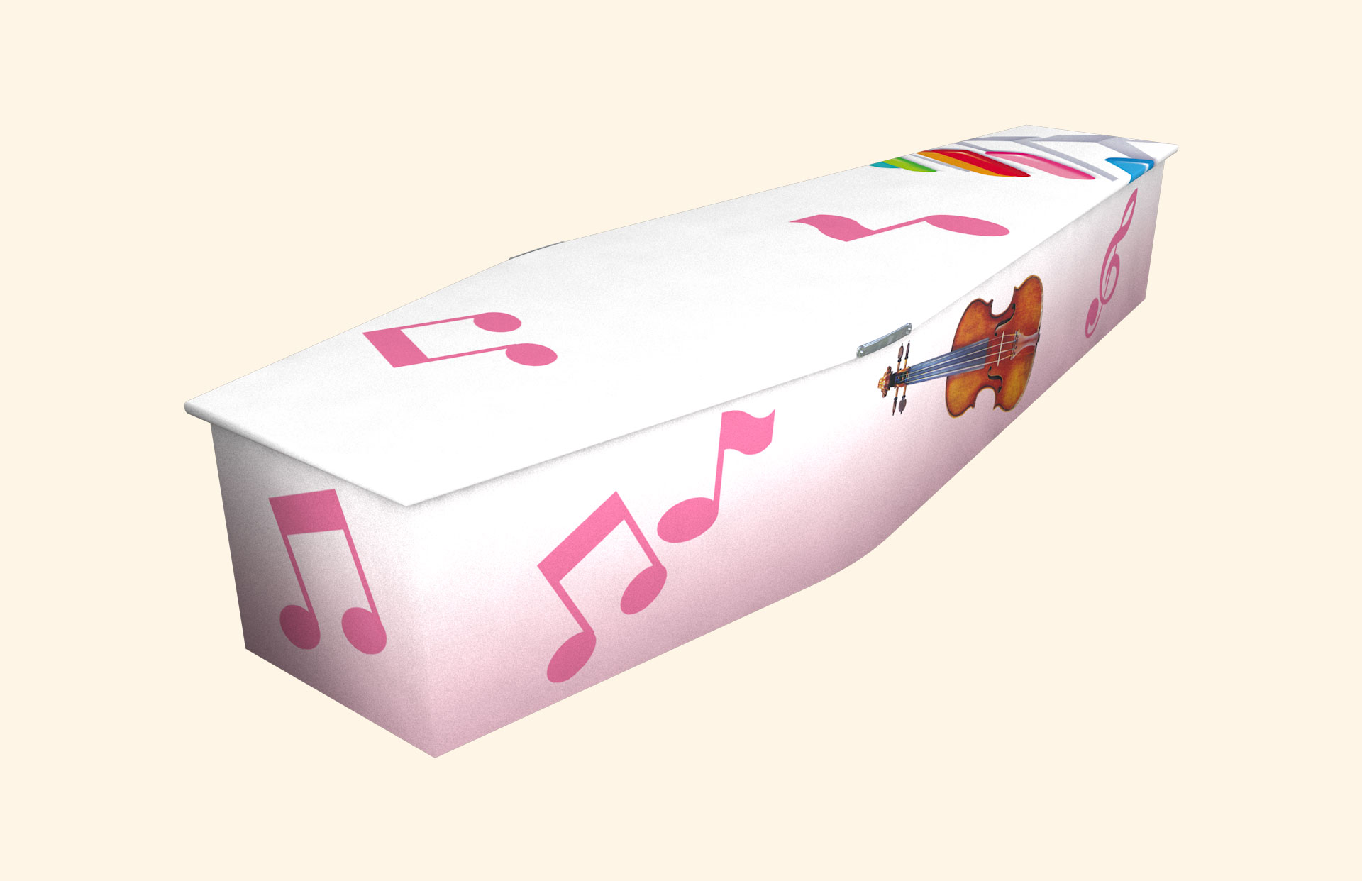 Pink with Music design on a traditional coffin