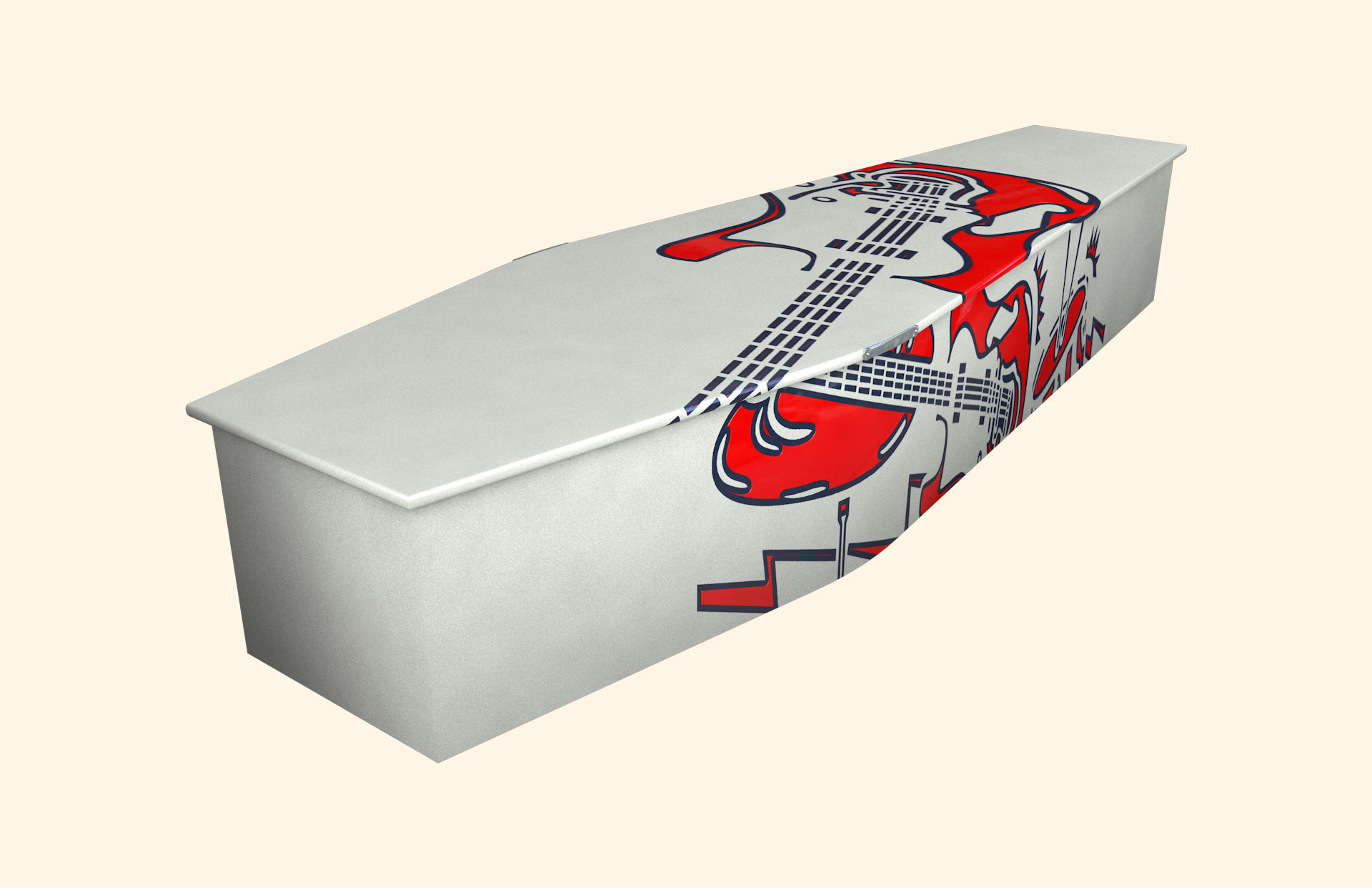 Rock n Roll Red design on a traditional coffin