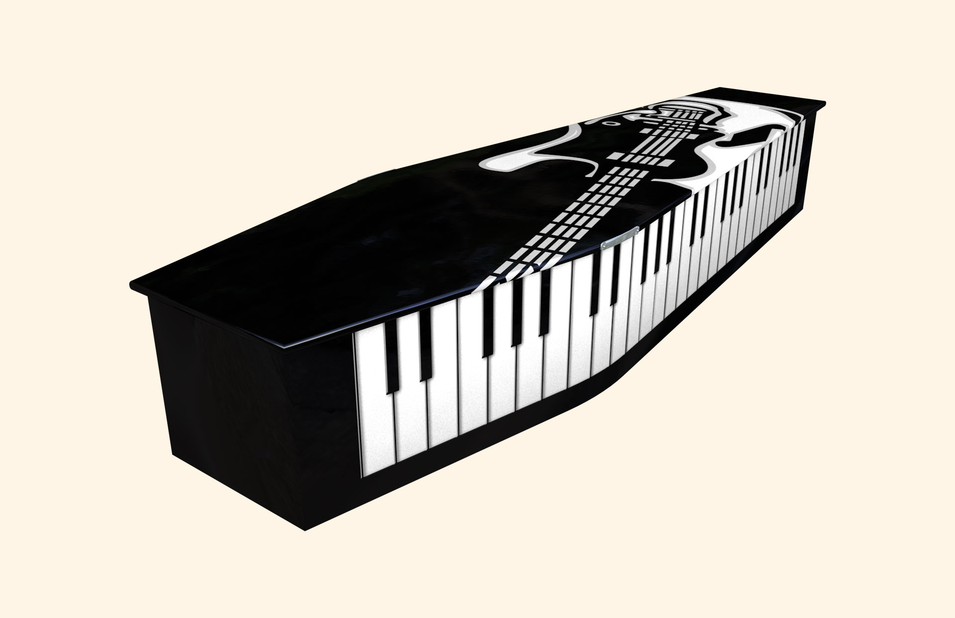 Ivory Rock Black design on a traditional coffin