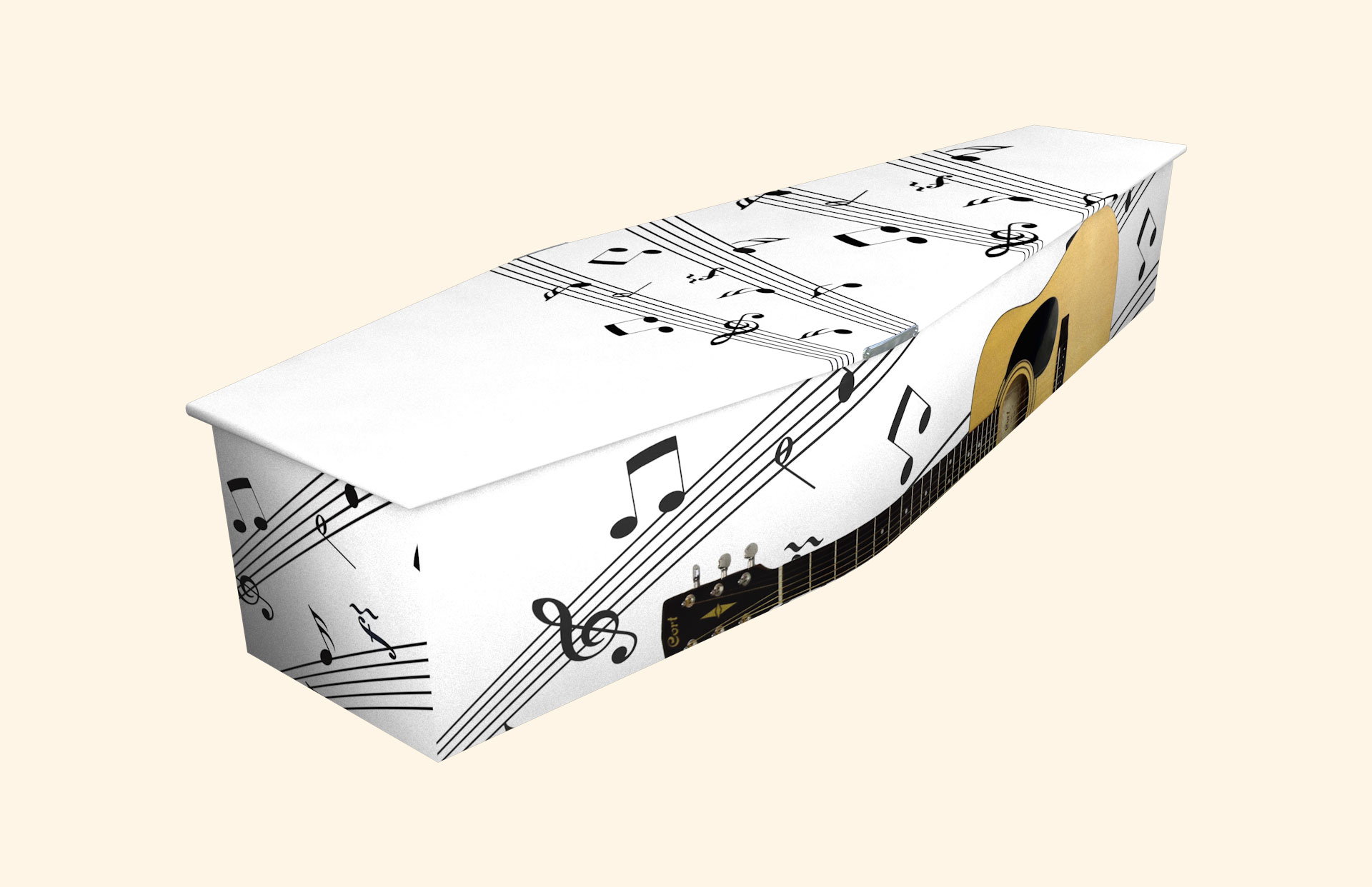 Guitar Music White design on a traditional coffin
