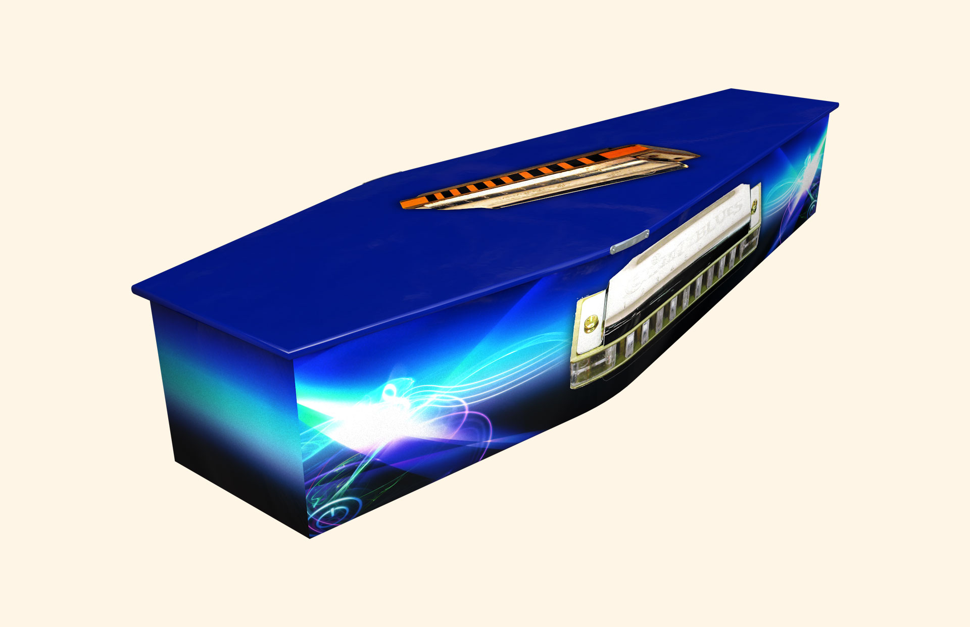 Harmonica Notes design on a traditional coffin