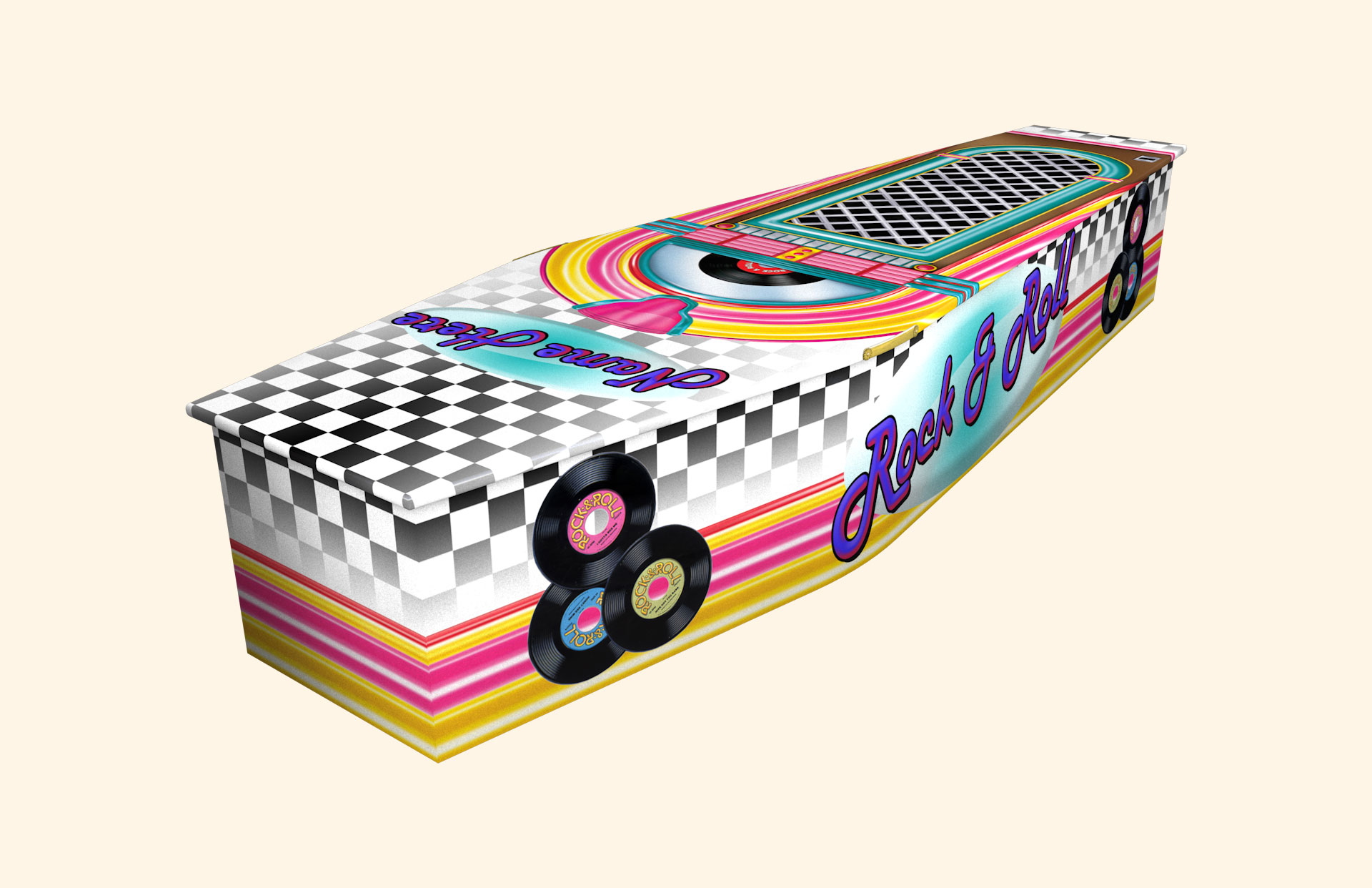Cool 50s design on a traditional coffin