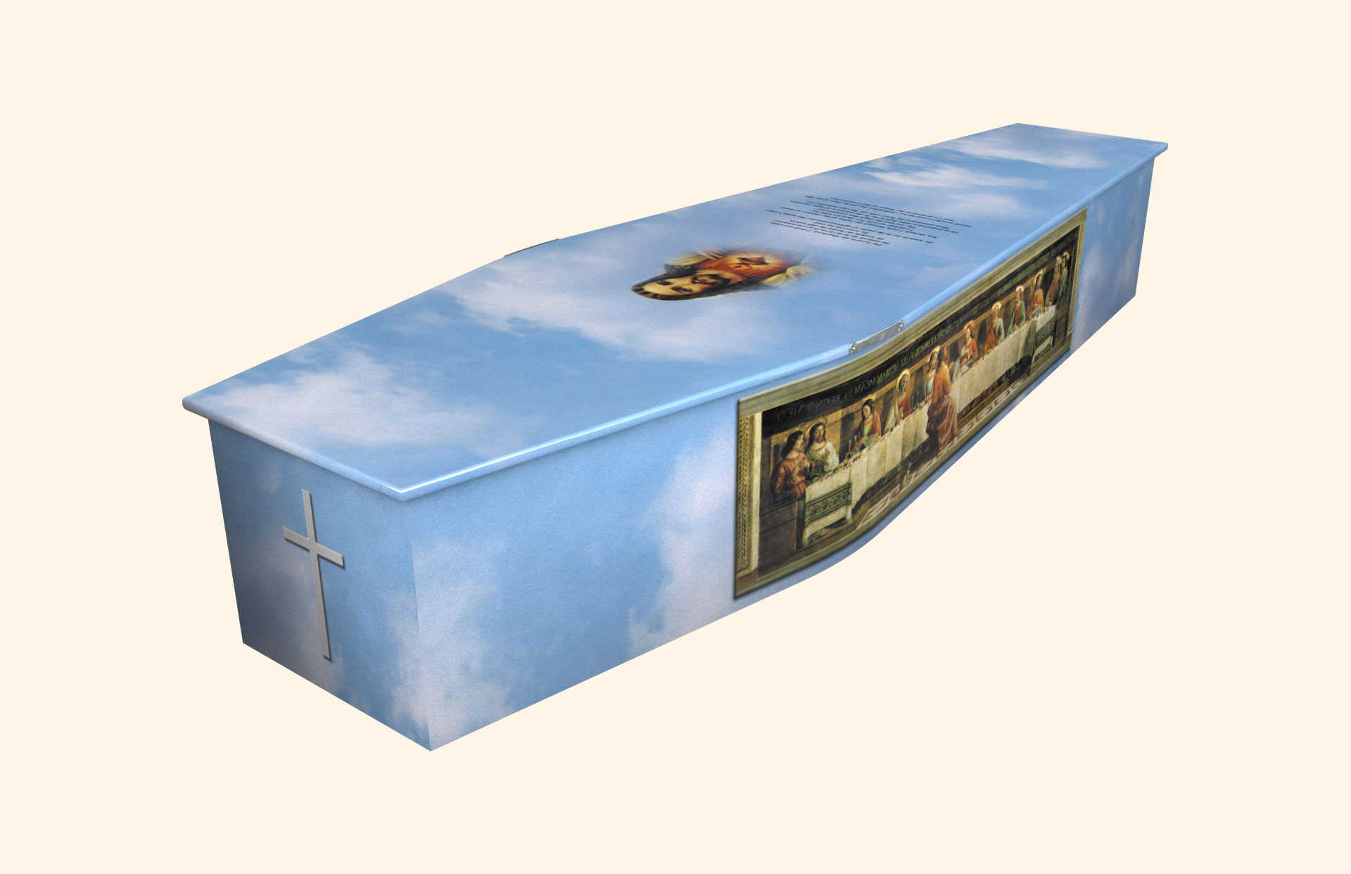 Last Supper 23rd Psalm design on a traditional coffin