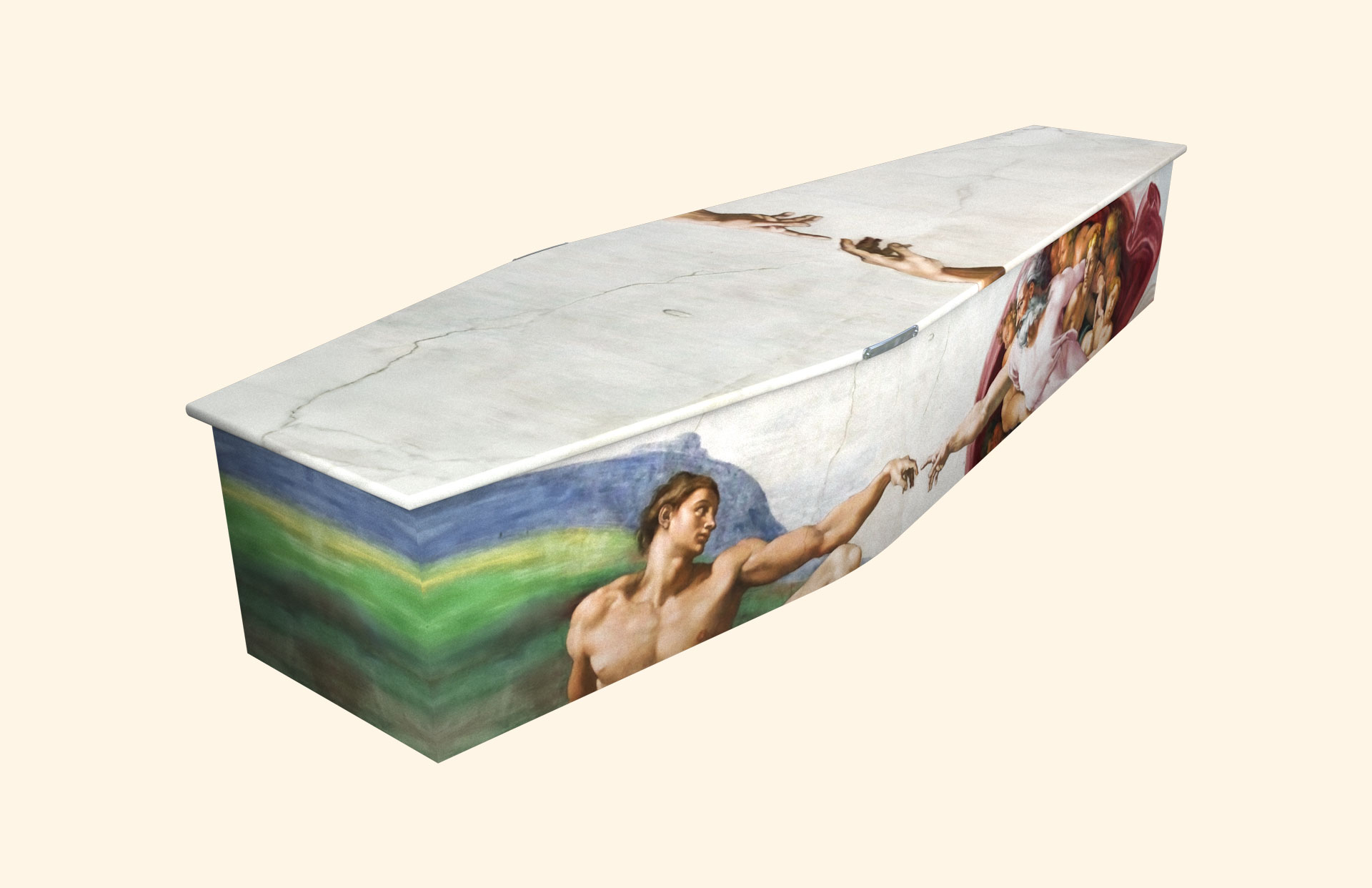 Creation design on a traditional coffin