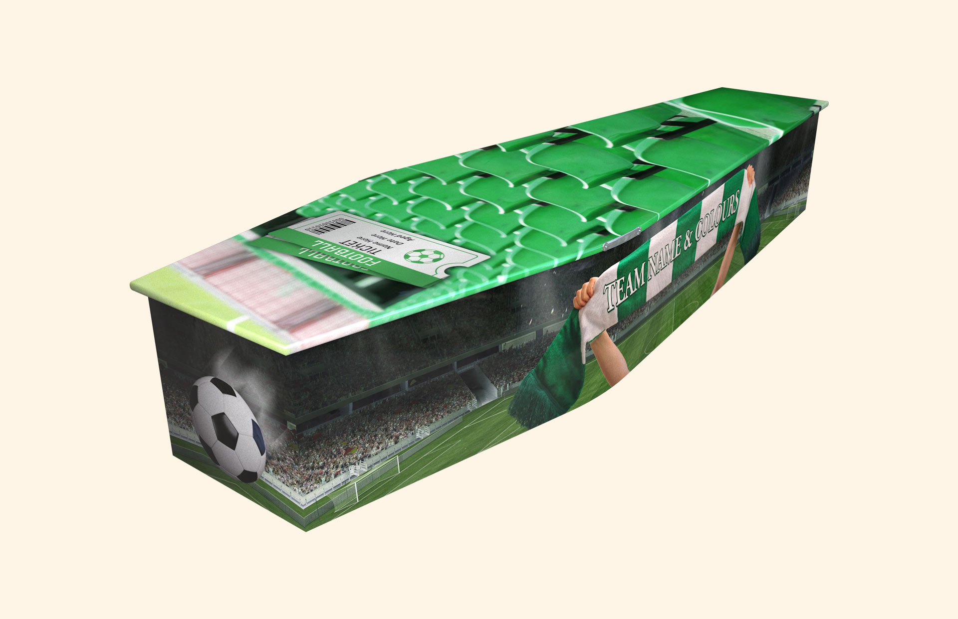 Supporter green design on a traditional coffin