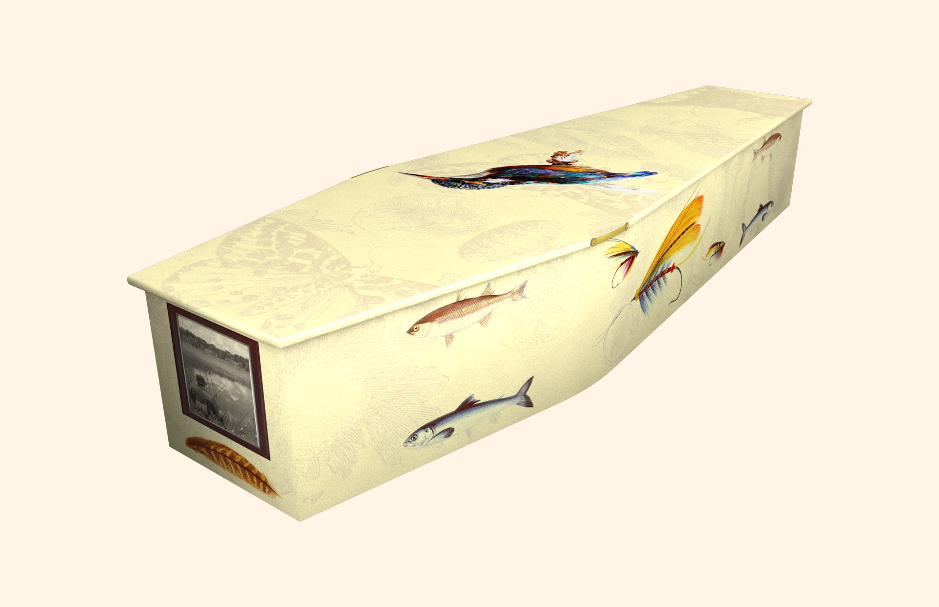 Angling design on a traditional coffin