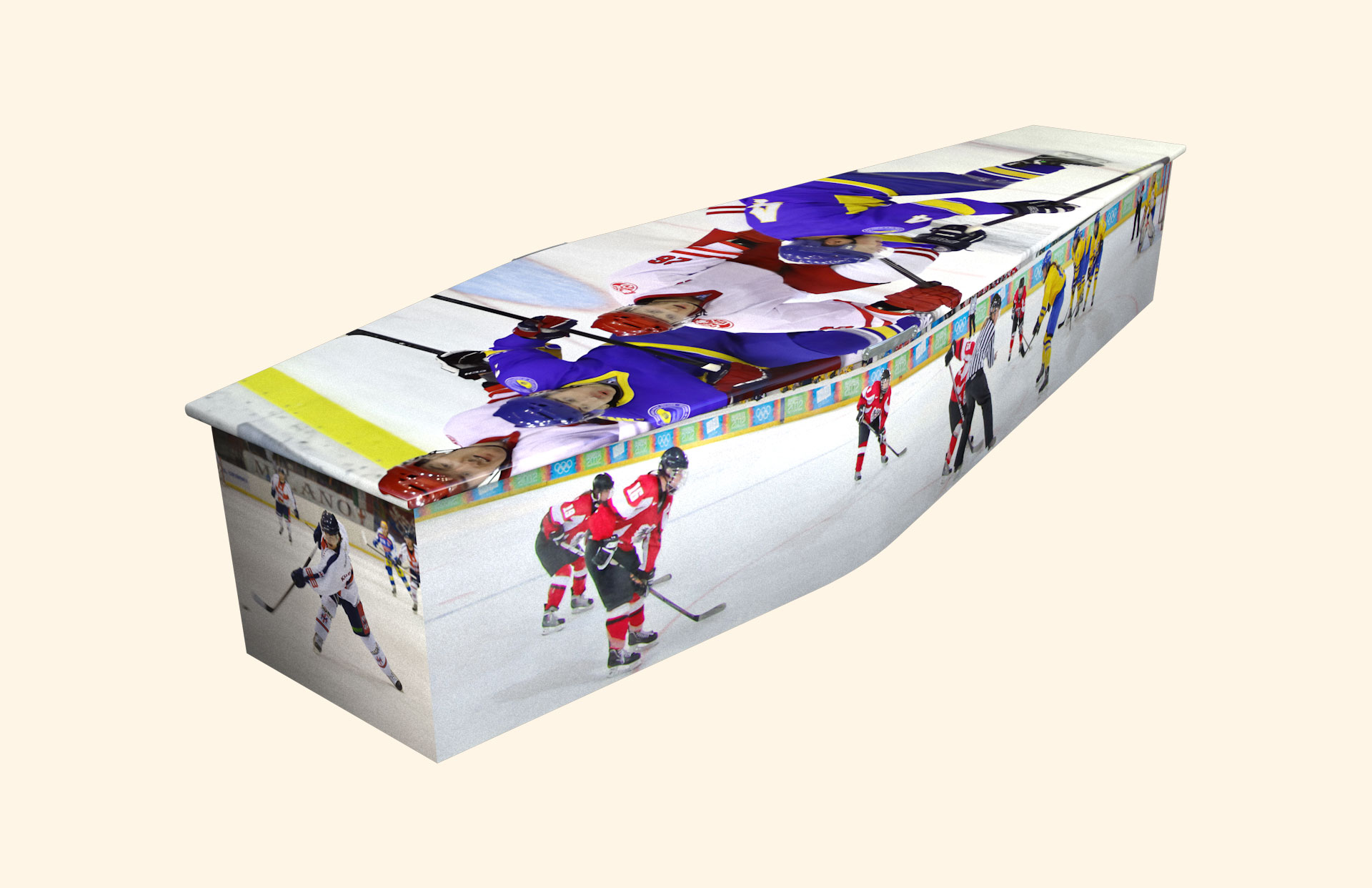Ice Hockey design on a traditional coffin