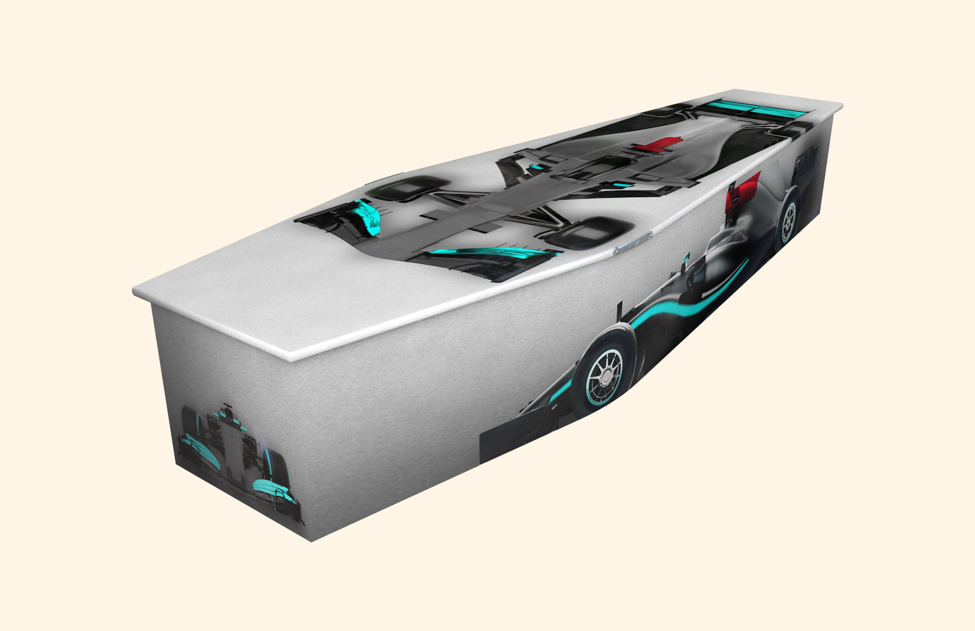 Pole Position design on a traditional coffin