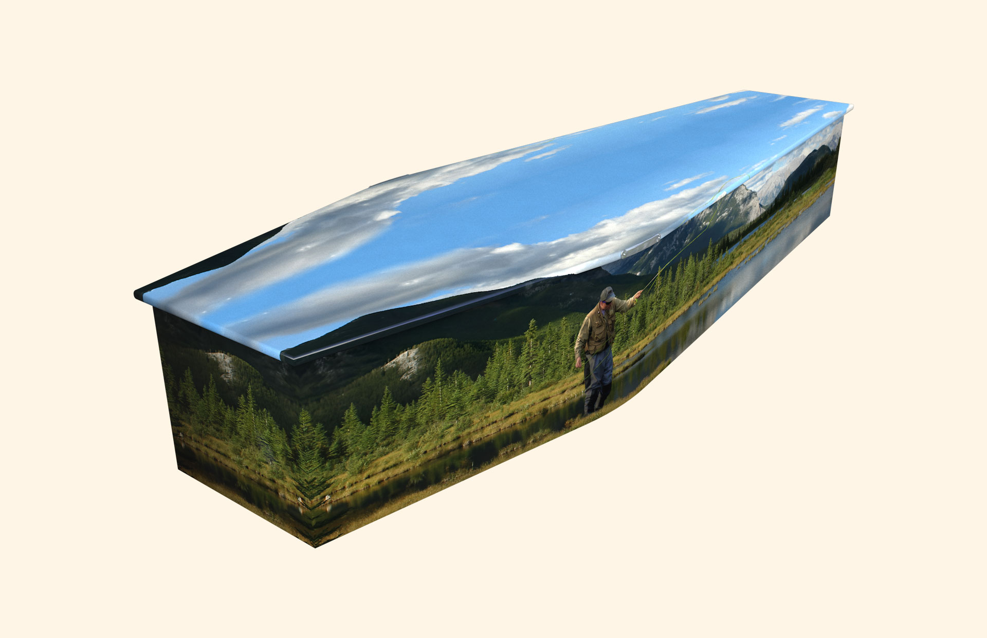 Fly Fishing design on a traditional coffin