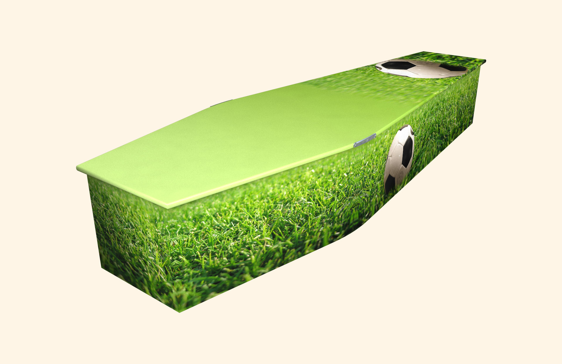 Football and Grass design on a traditional coffin