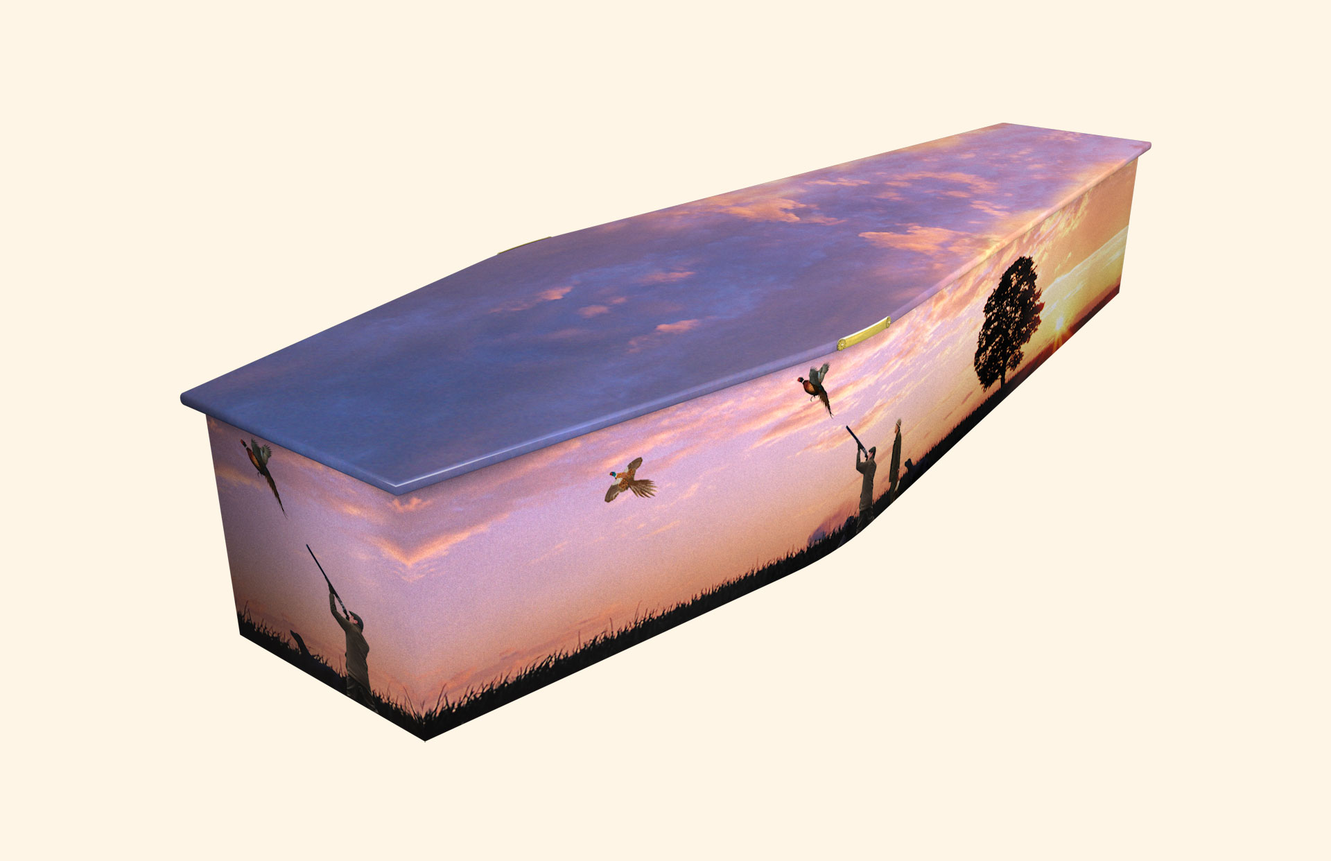 Shooting Sunset design on a traditional coffin