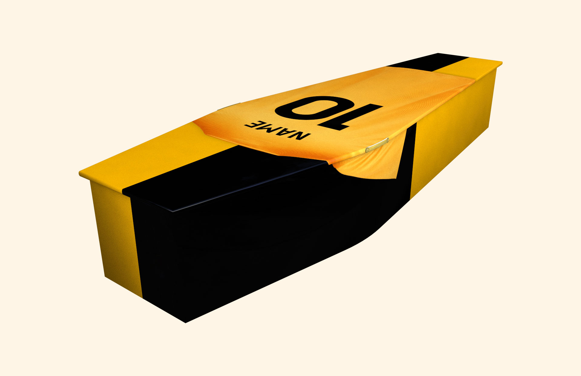 Orange and Black design on a traditional coffin