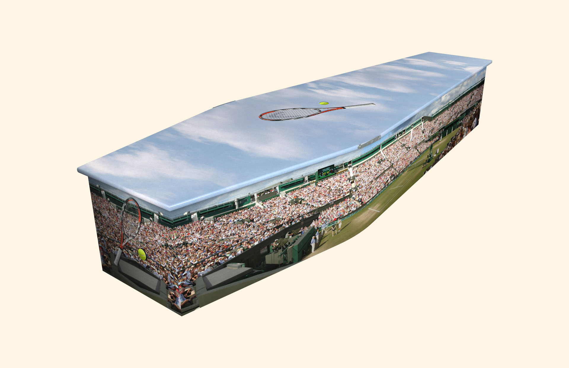 Tennis design on a traditional coffin