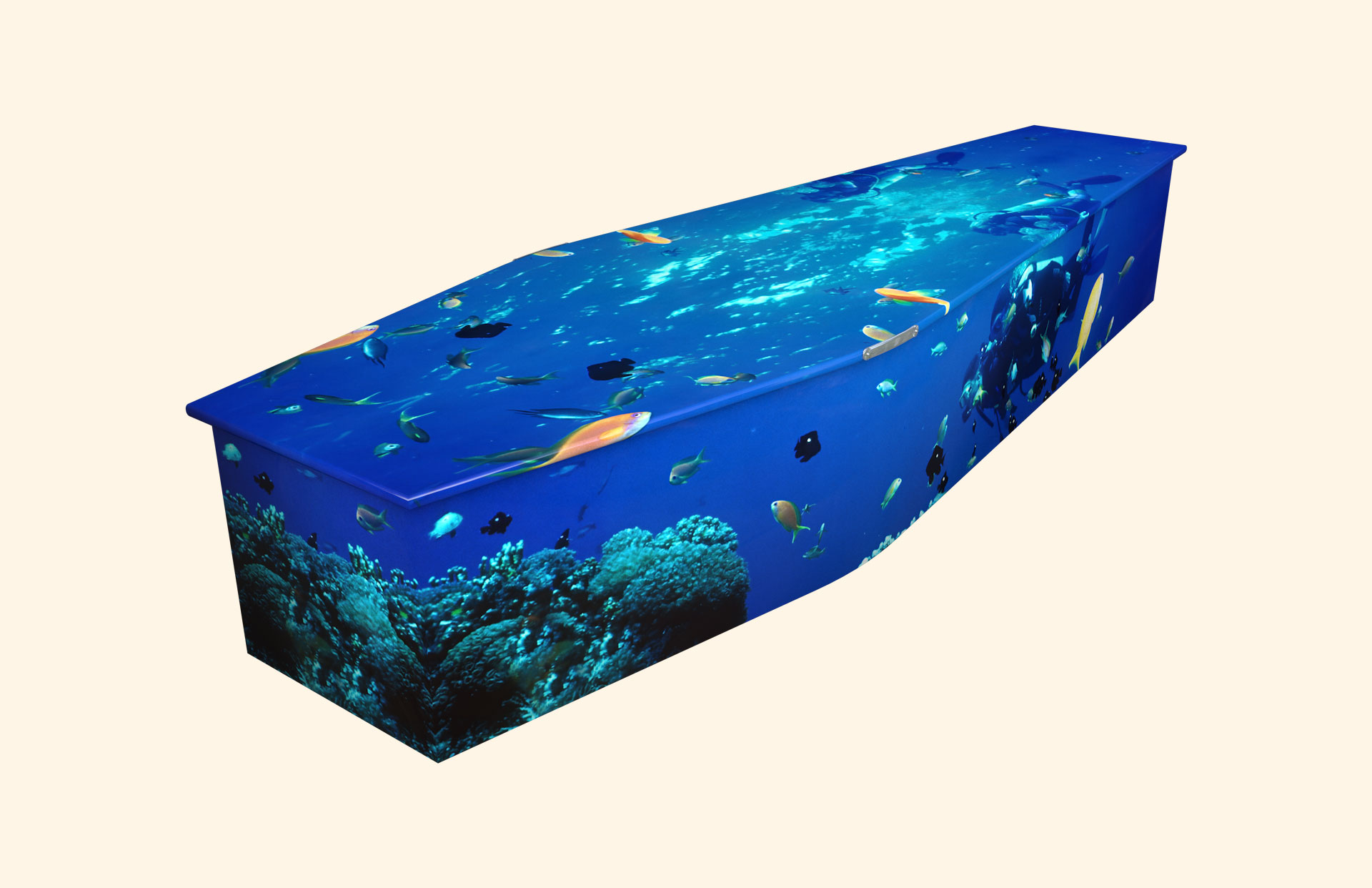 The Scuba Diver design on a traditional coffin