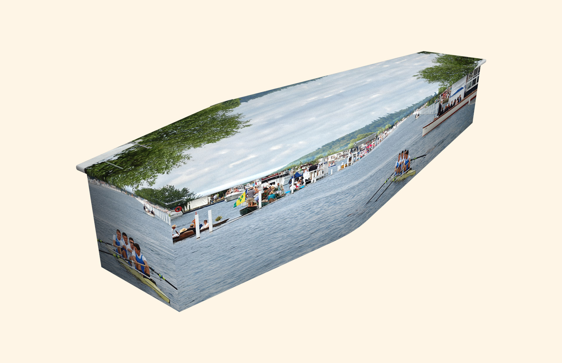 Henley Regatta design on a traditional coffin