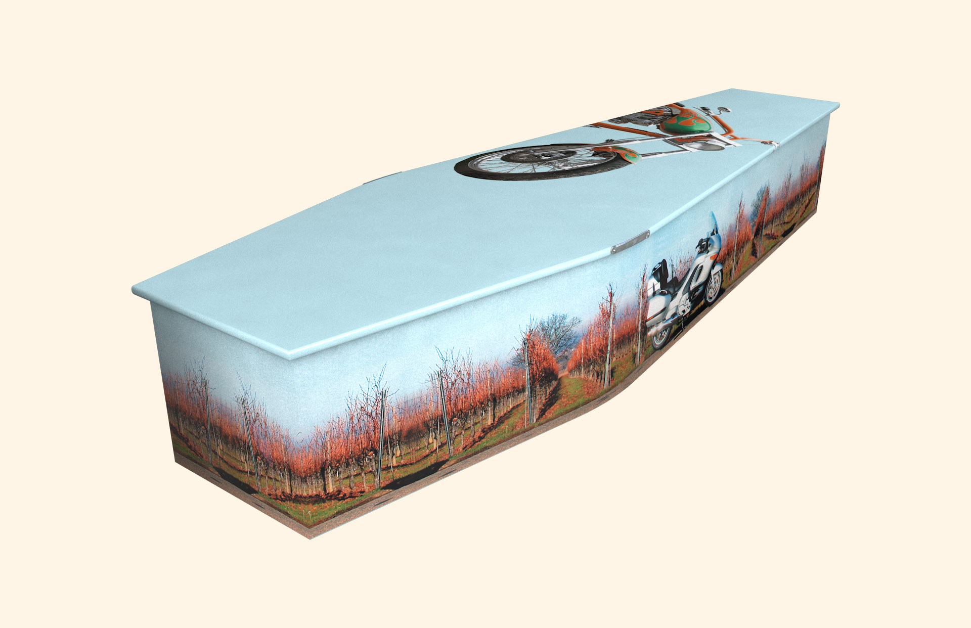 Easy Rider design on a traditional coffin