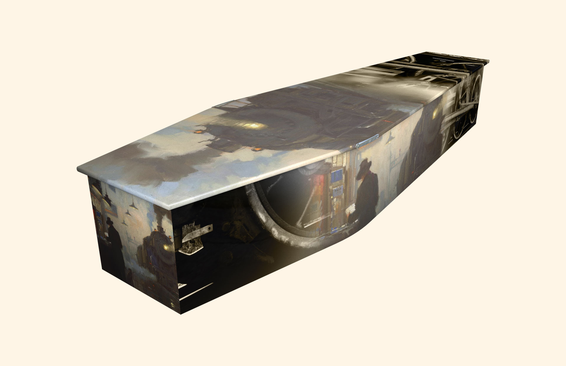 Waiting for You design on a traditional coffin