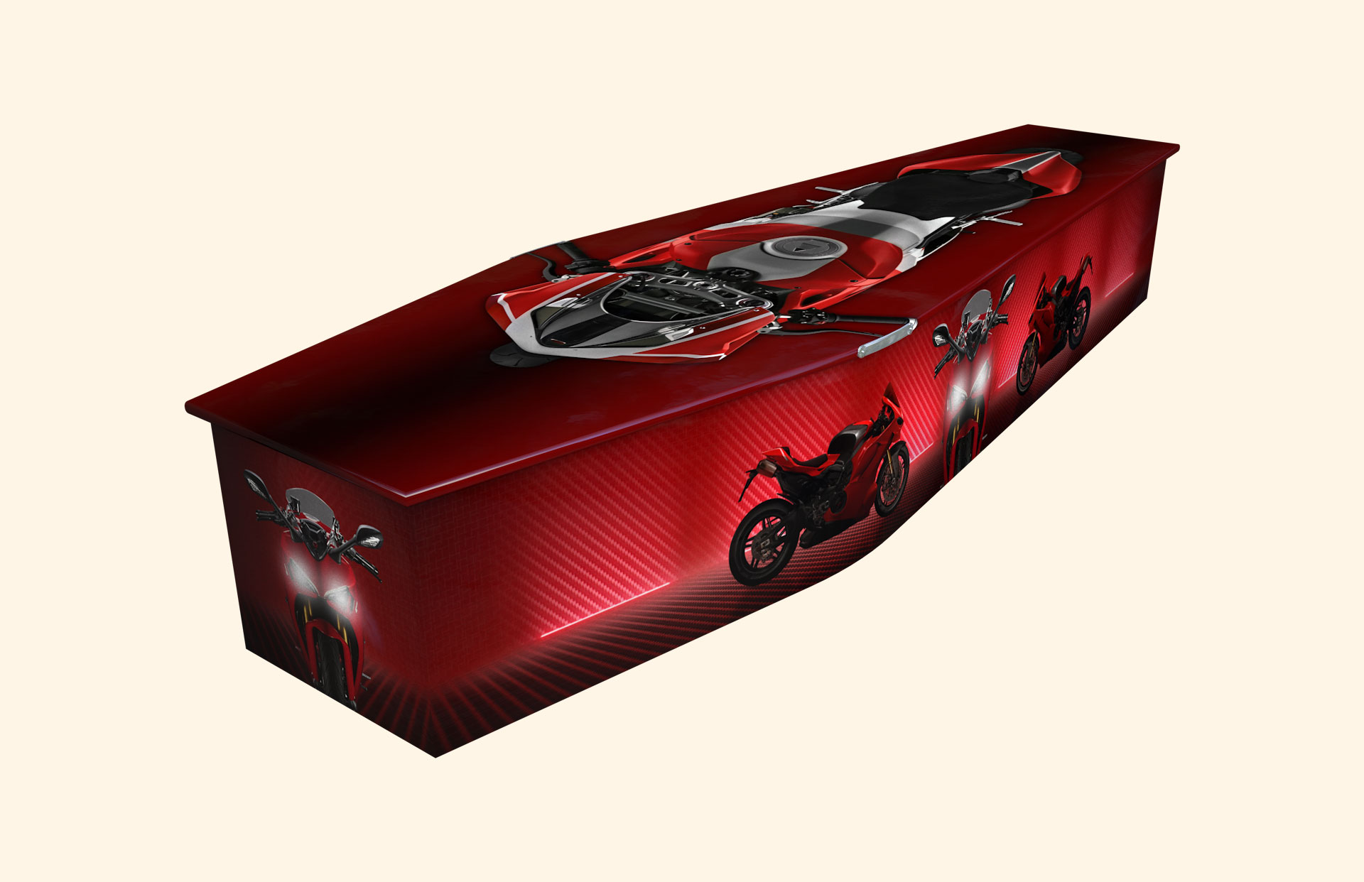Ride Out Ready design on a traditional coffin