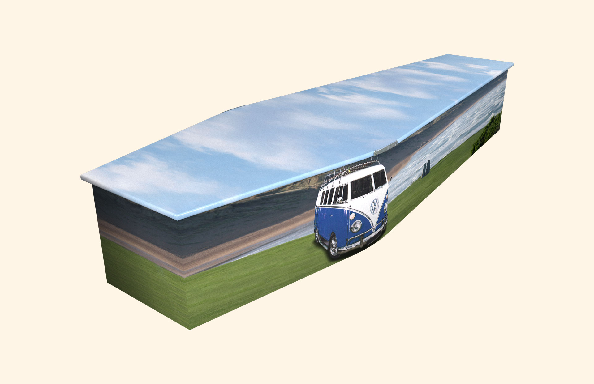 Camper Van design on a traditional coffin