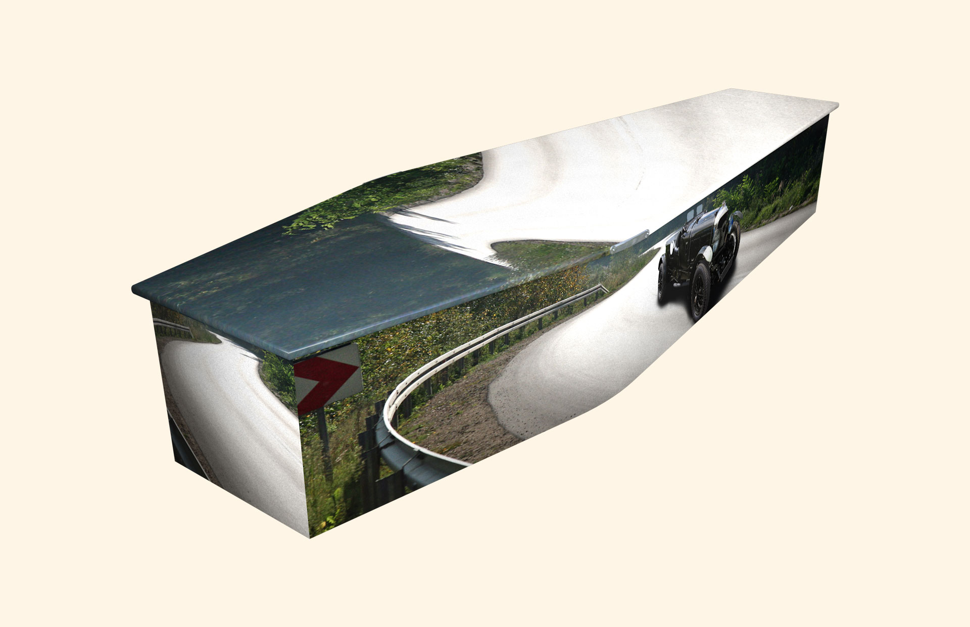 Vintage Run design on a traditional coffin