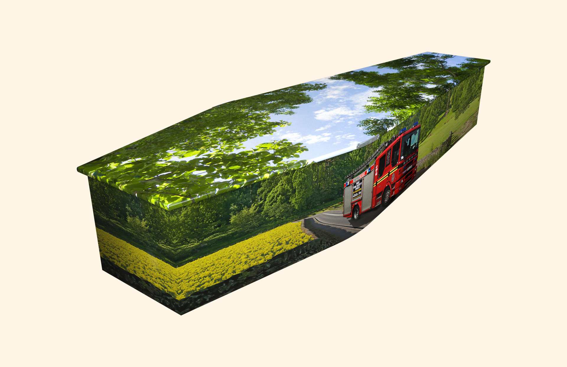 Fire Brigade design on a traditional coffin