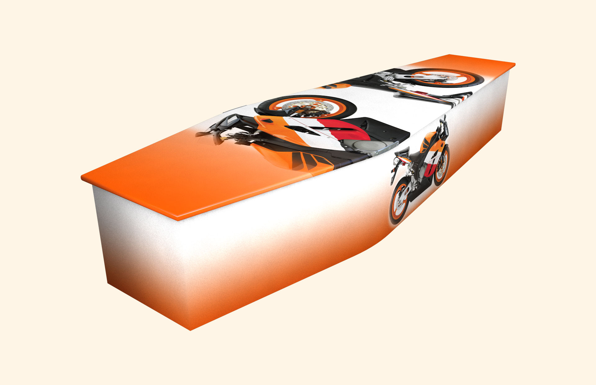 The Bike design on a traditional coffin