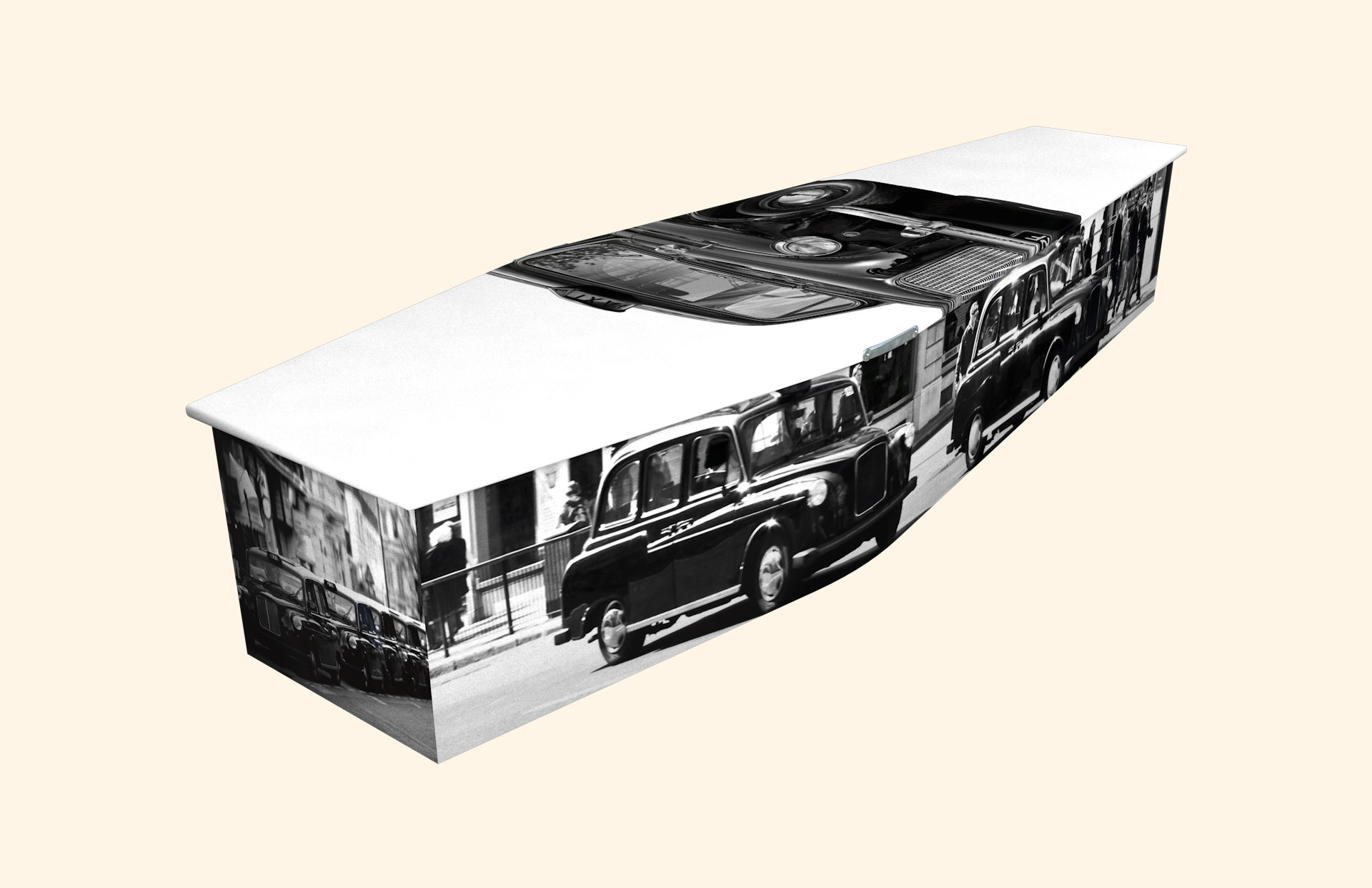 London Cab design on a traditional coffin