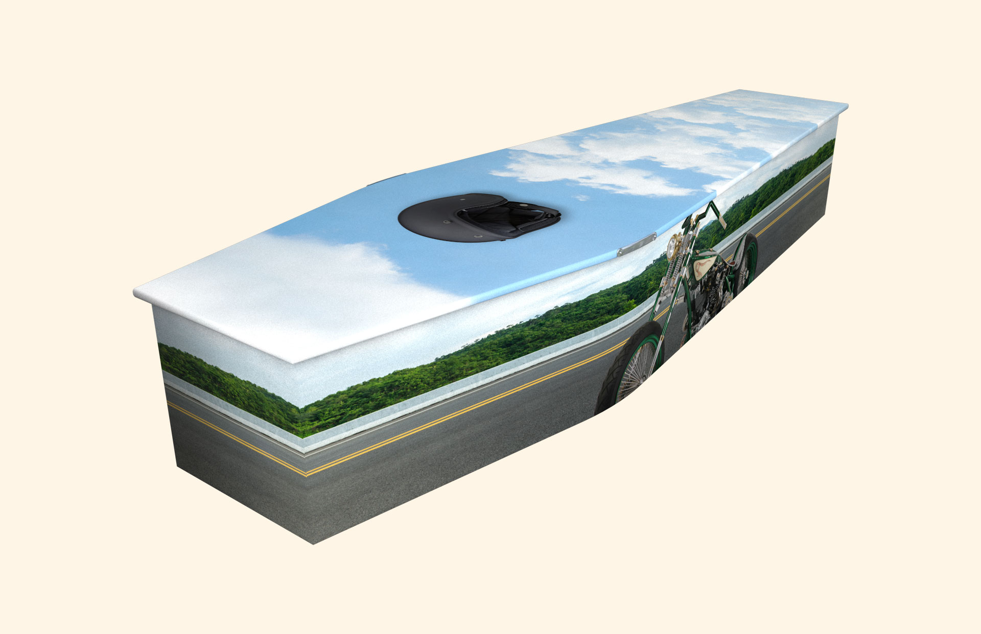 My Dream Machine design on a traditional coffin