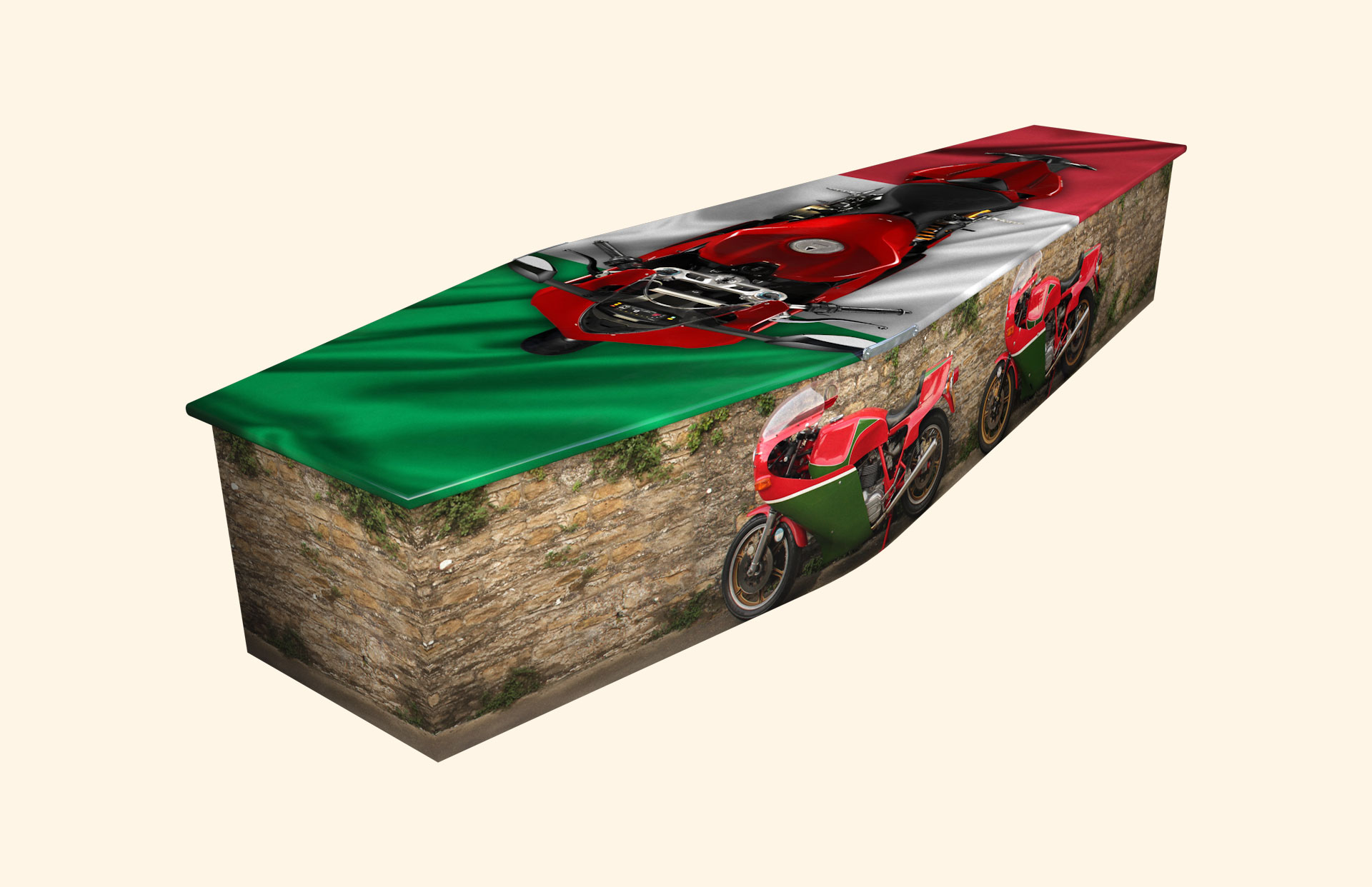 Italian Biker design on a traditional coffin