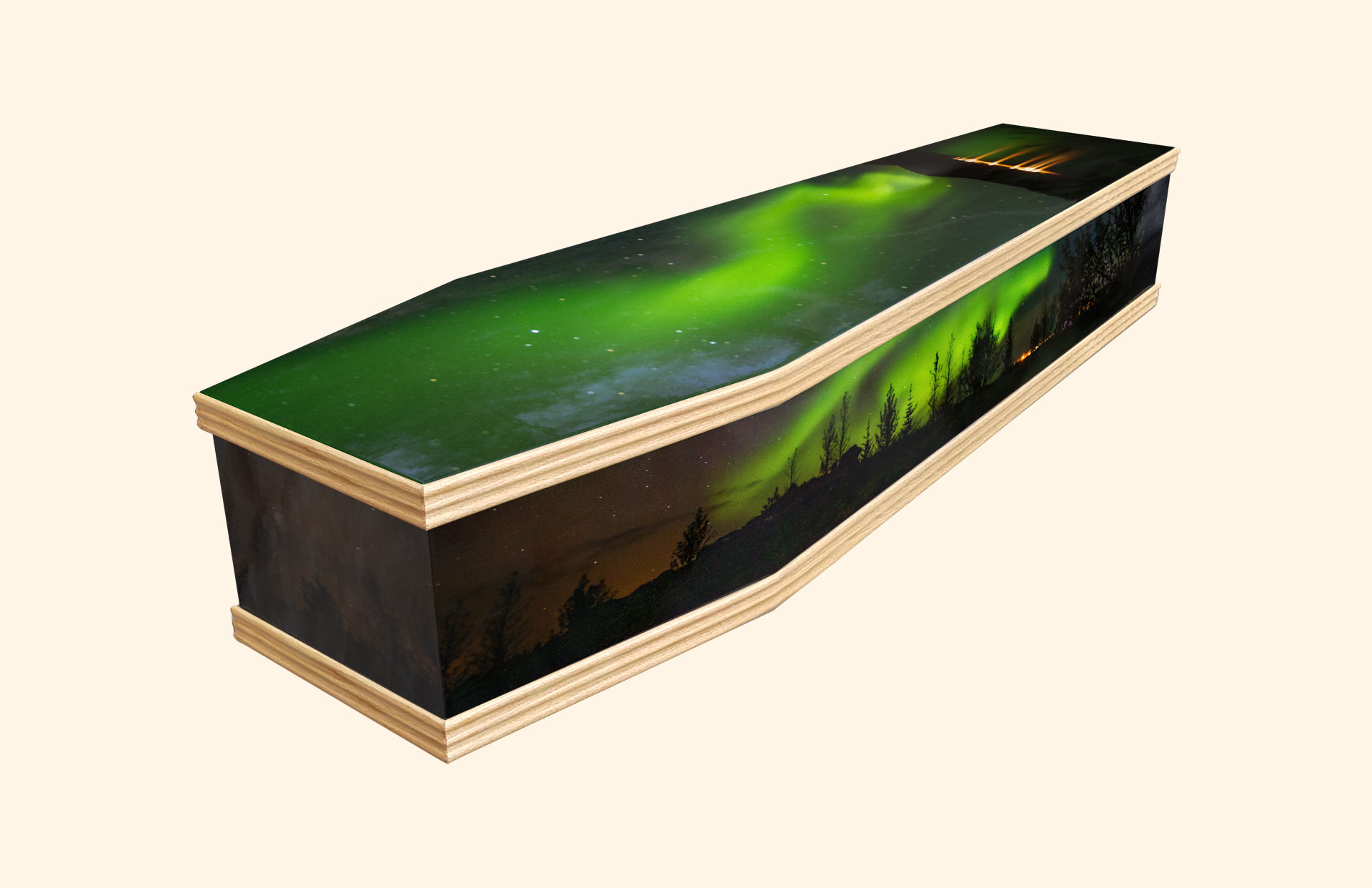 Northern Lights design on a classic coffin