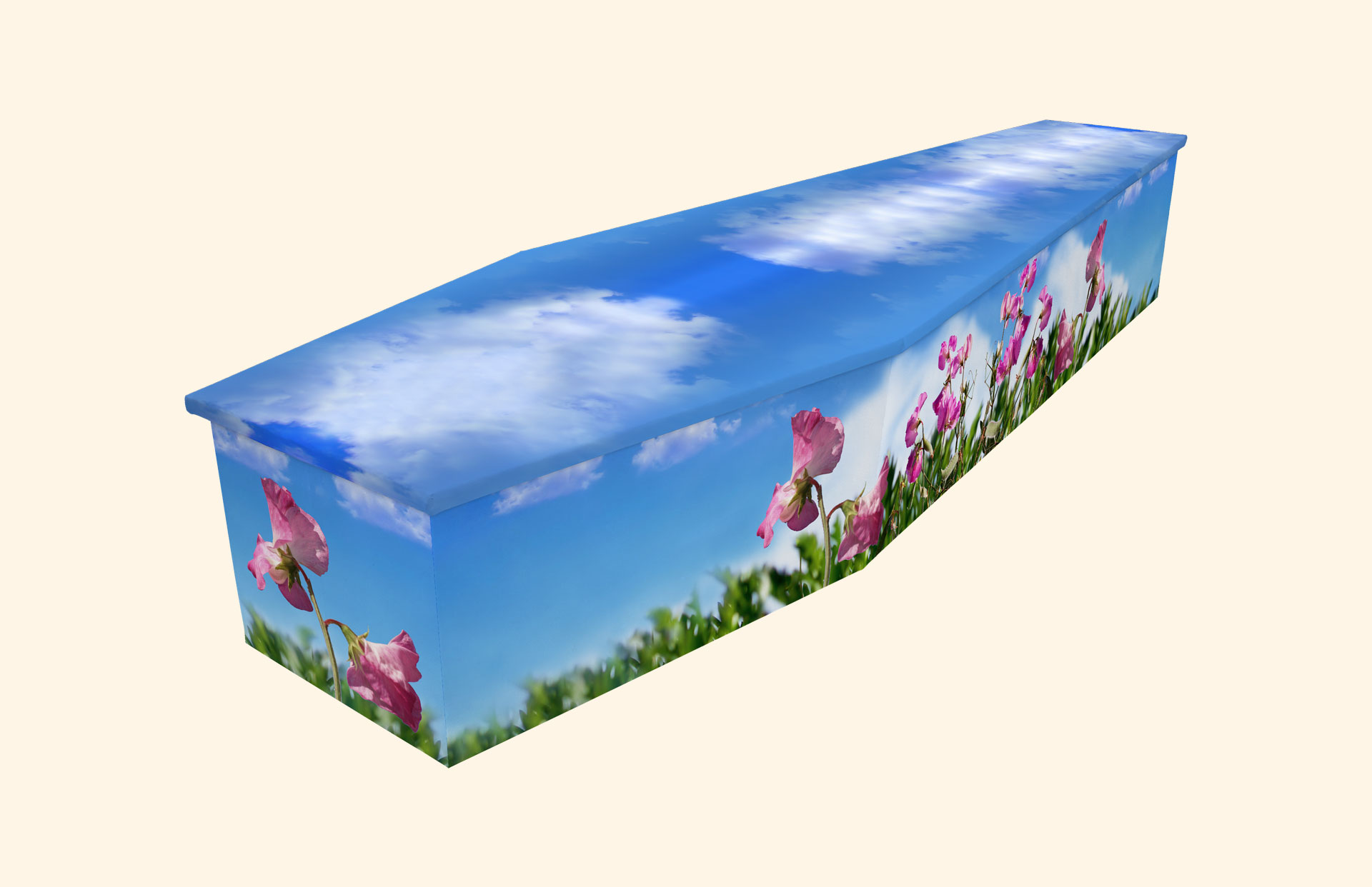Sweet Peas design on a cardboard coffin